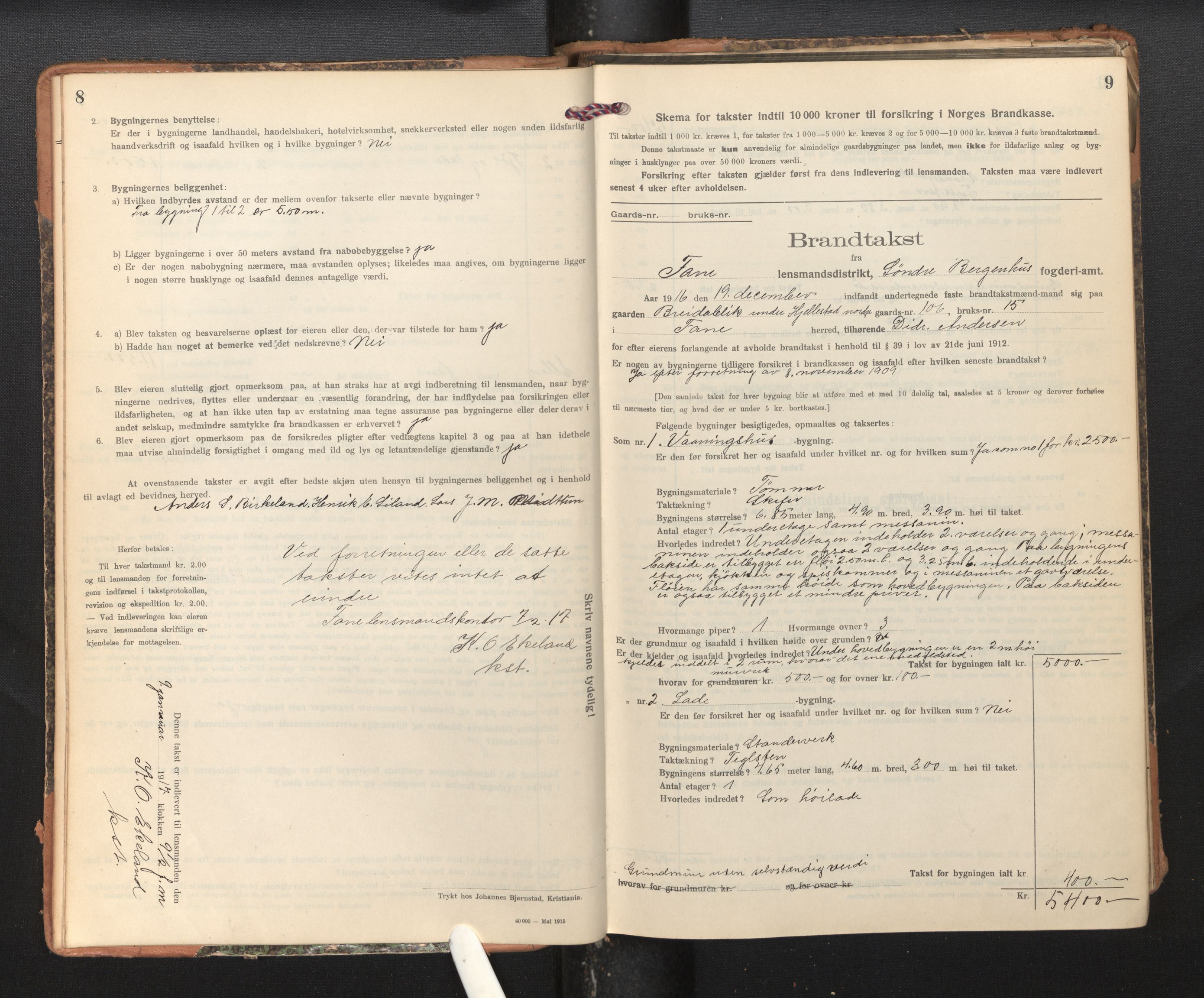 Lensmannen i Fana, SAB/A-31801/0012/L0021: Branntakstprotokoll skjematakst, 1916-1923, p. 8-9