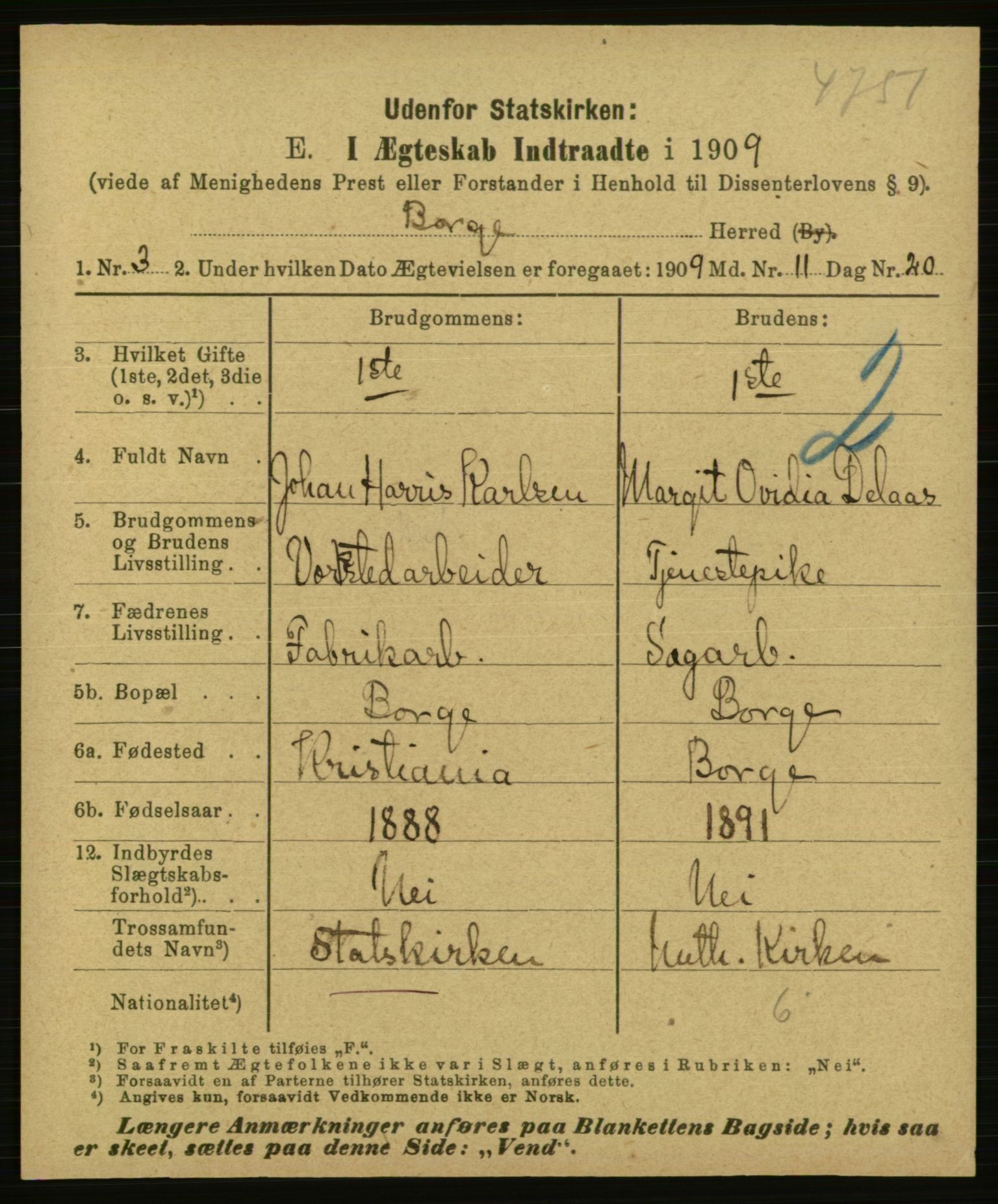 Statistisk sentralbyrå, Sosiodemografiske emner, Befolkning, AV/RA-S-2228/E/L0007: Fødte, gifte, døde dissentere., 1909, p. 1765