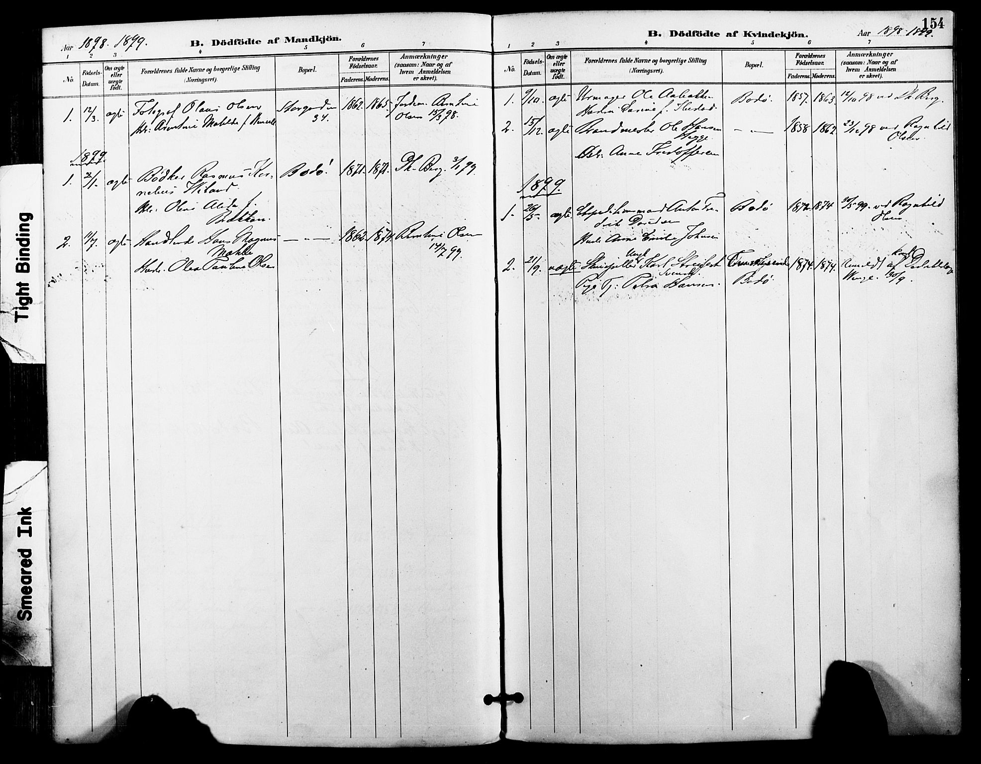 Ministerialprotokoller, klokkerbøker og fødselsregistre - Nordland, AV/SAT-A-1459/801/L0010: Parish register (official) no. 801A10, 1888-1899, p. 154