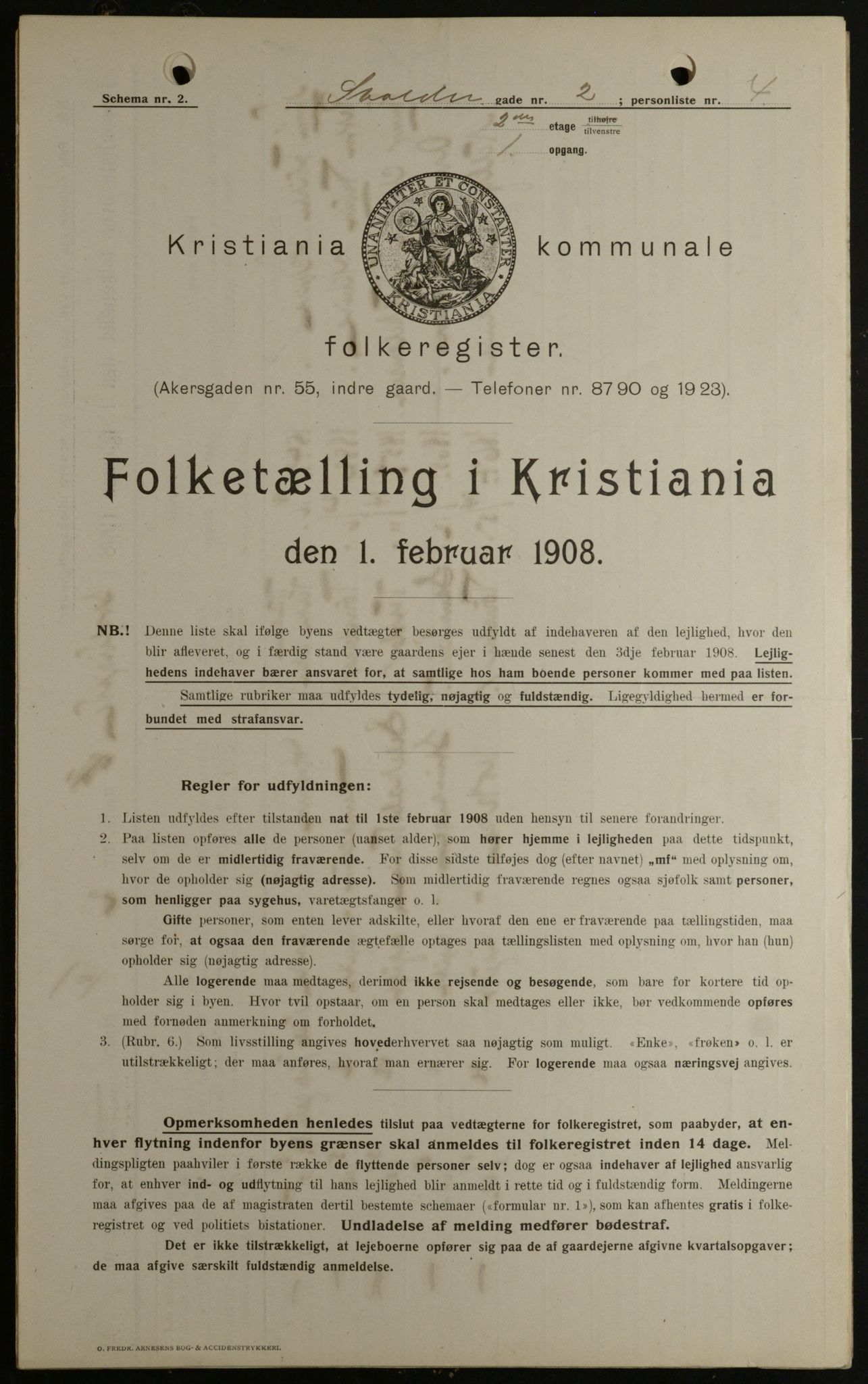 OBA, Municipal Census 1908 for Kristiania, 1908, p. 95482