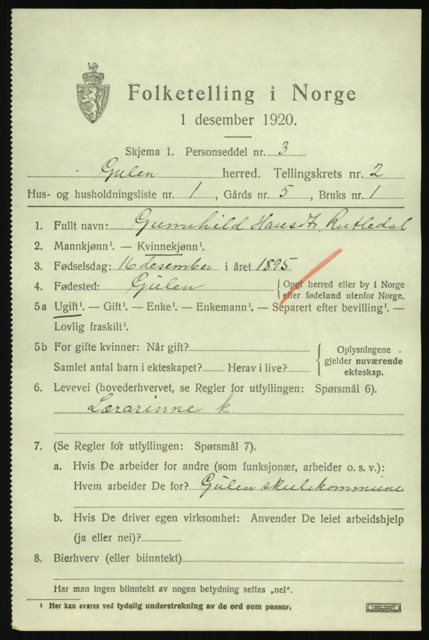 SAB, 1920 census for Gulen, 1920, p. 1311