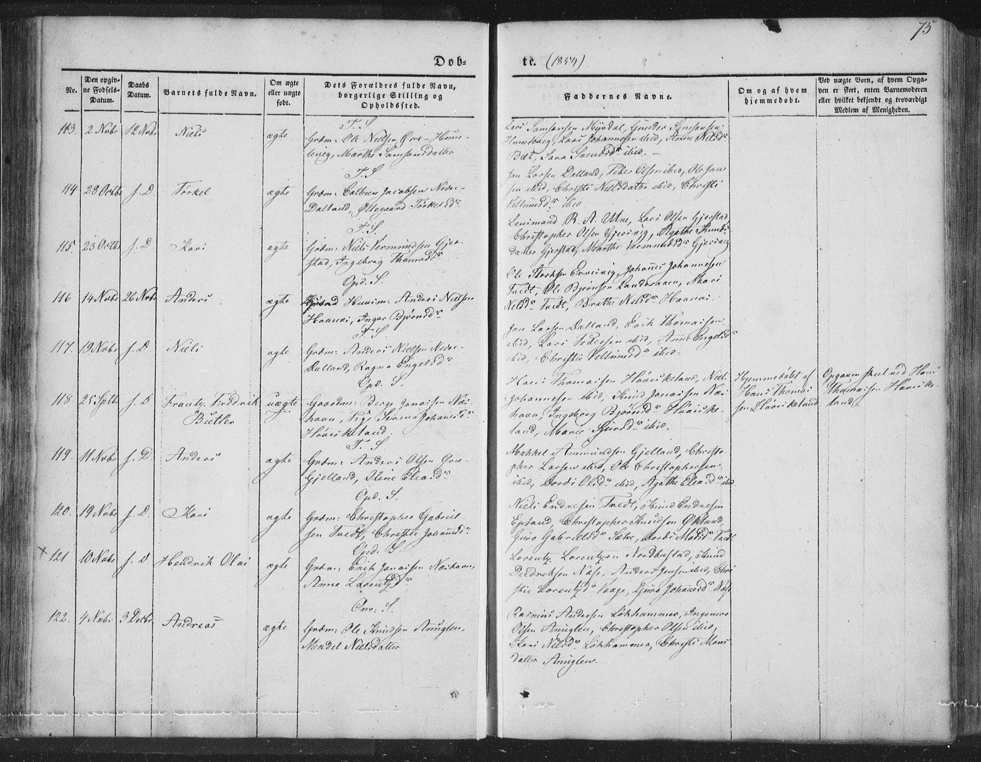 Tysnes sokneprestembete, AV/SAB-A-78601/H/Haa: Parish register (official) no. A 10, 1848-1859, p. 75