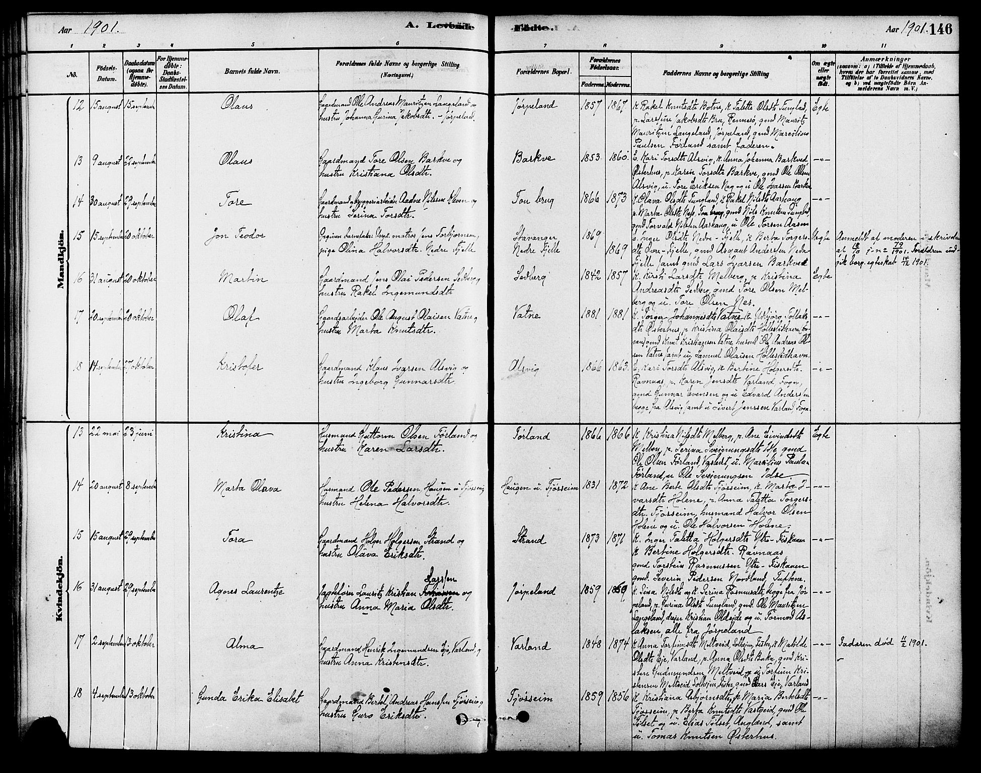Strand sokneprestkontor, AV/SAST-A-101828/H/Ha/Haa/L0009: Parish register (official) no. A 9, 1877-1908, p. 146