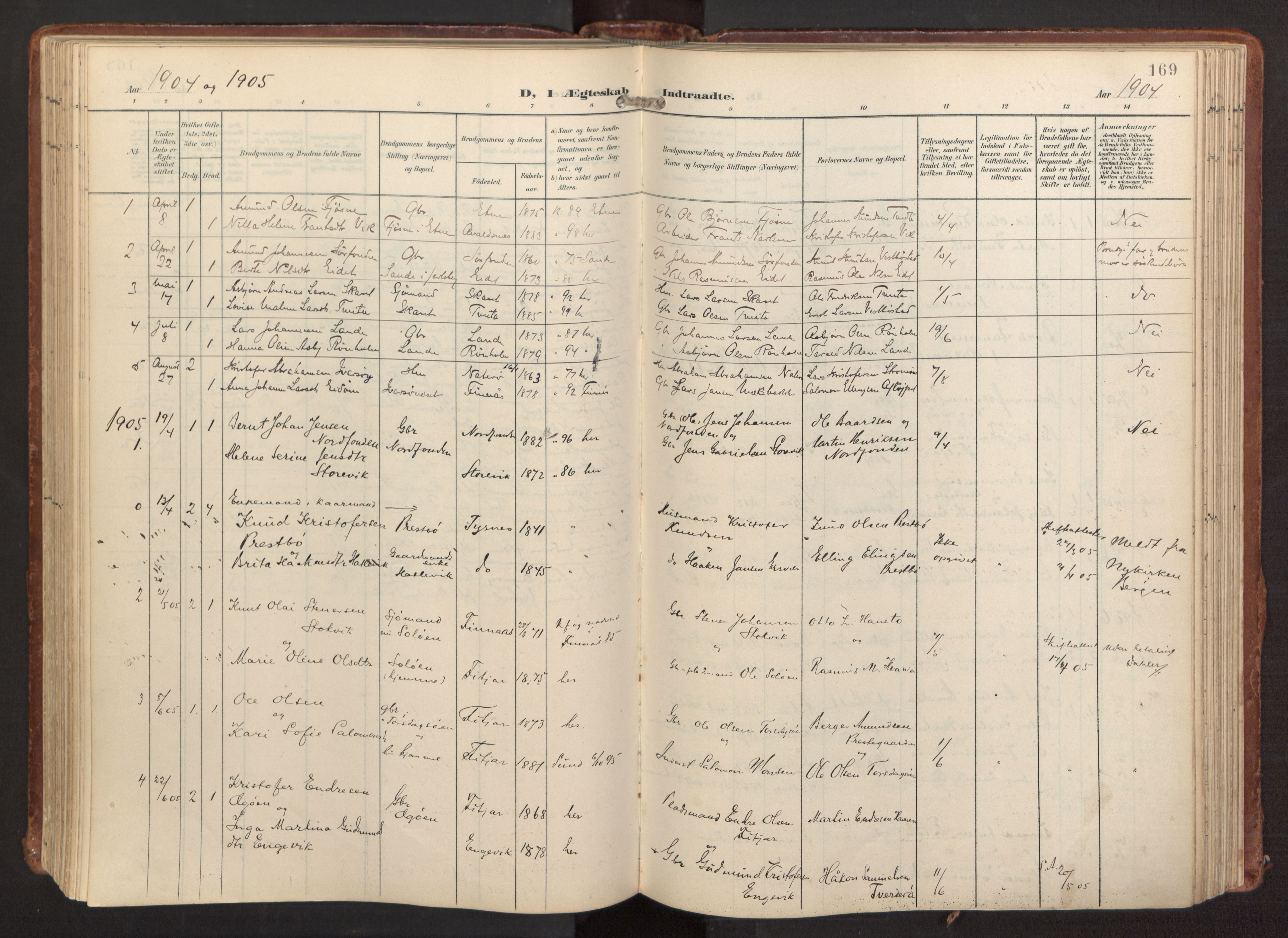 Fitjar sokneprestembete, AV/SAB-A-99926: Parish register (official) no. A 3, 1900-1918, p. 169