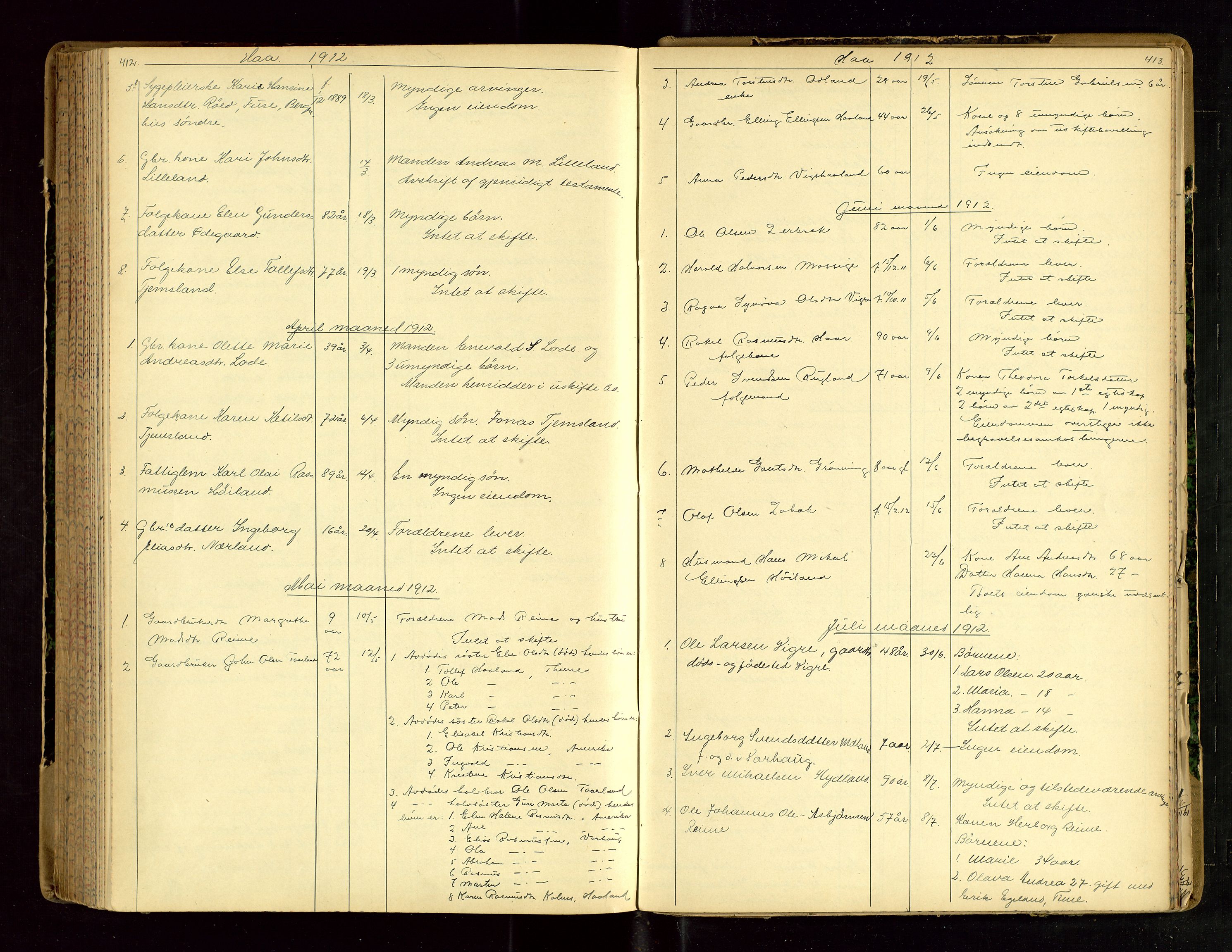 Jæren sorenskriveri, AV/SAST-A-100310/01/5/52/52B/L0003: DØDSFALLPROTOKOLL, 1910-1916, p. 412-413