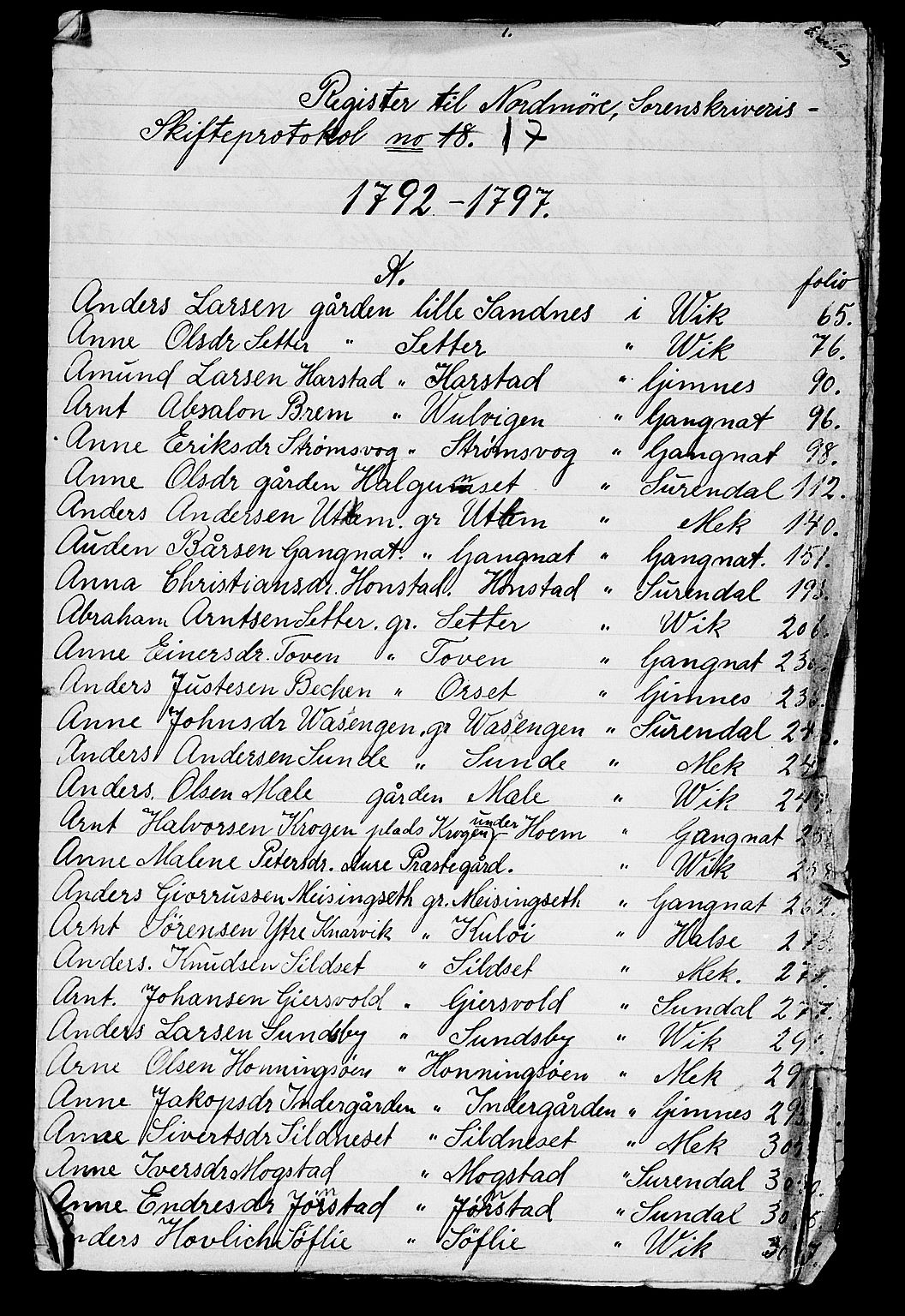 Nordmøre sorenskriveri, AV/SAT-A-4132/1/3/3A/L0021: Skifteprotokoll nr. 19, 1792-1797