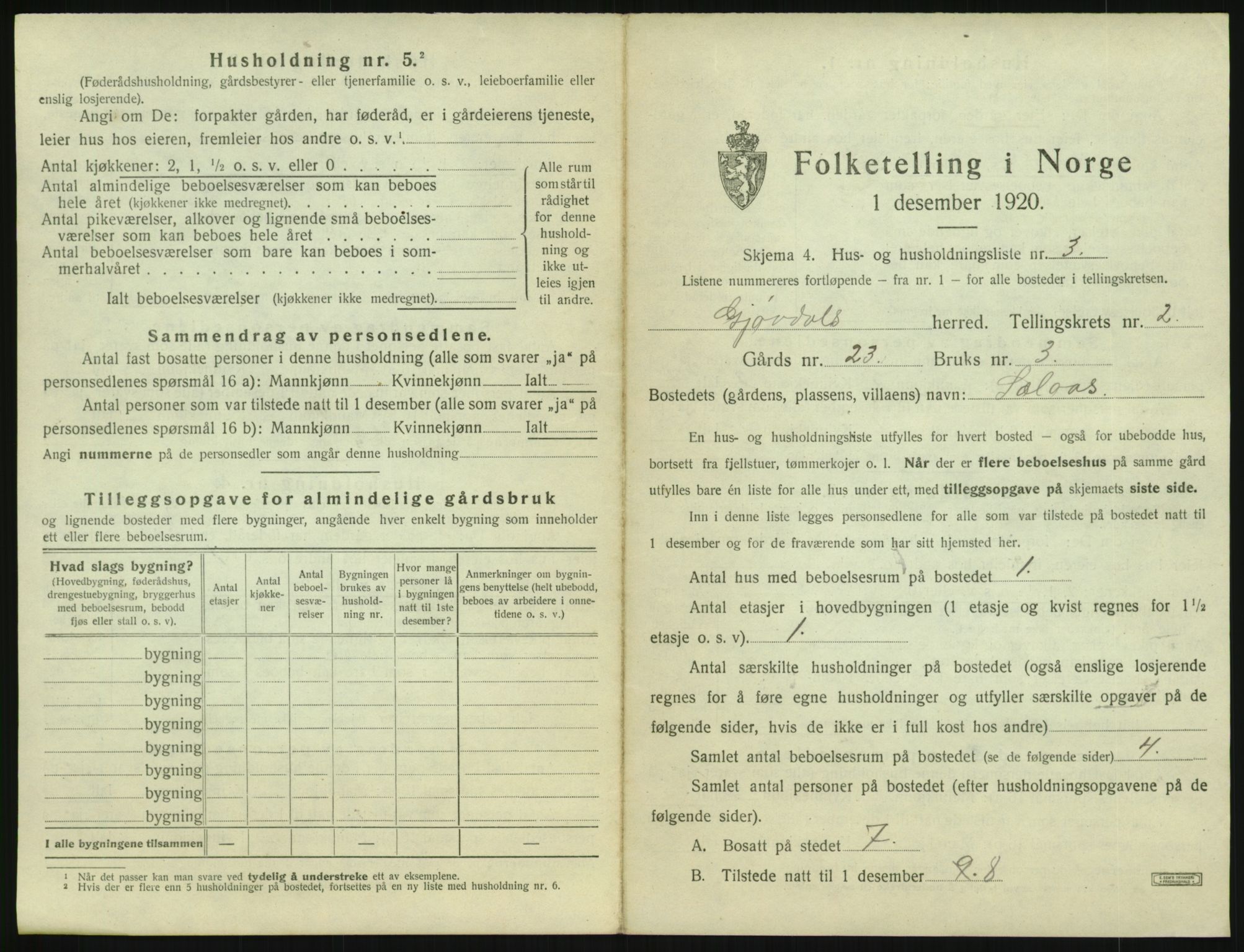SAK, 1920 census for Gjøvdal, 1920, p. 128