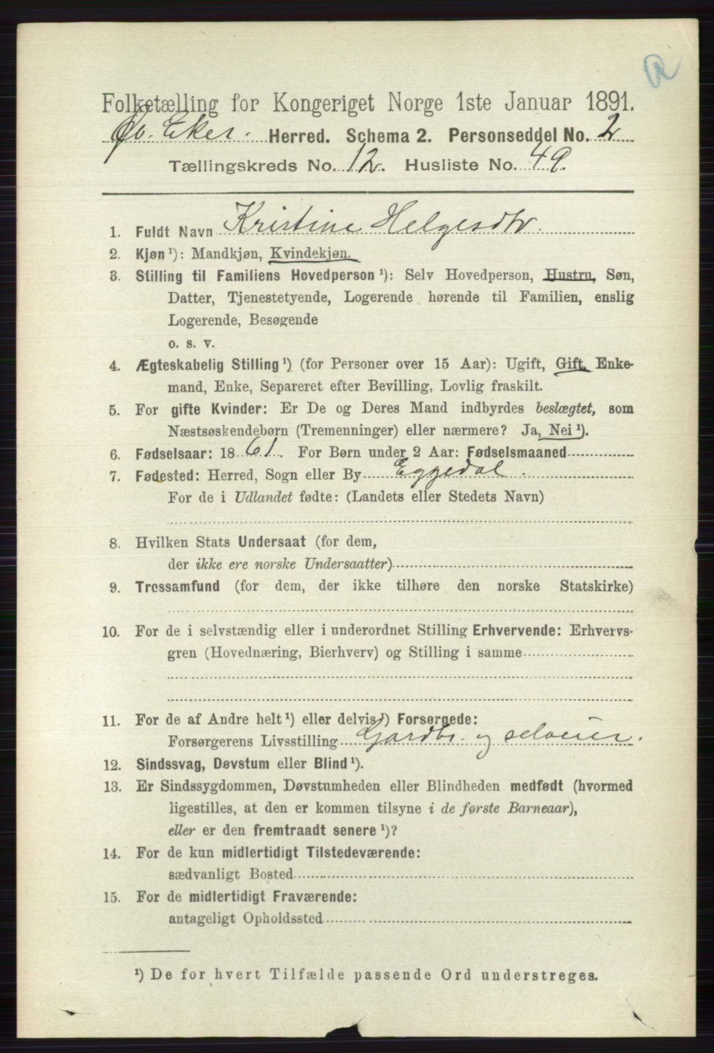 RA, 1891 census for 0624 Øvre Eiker, 1891, p. 5606