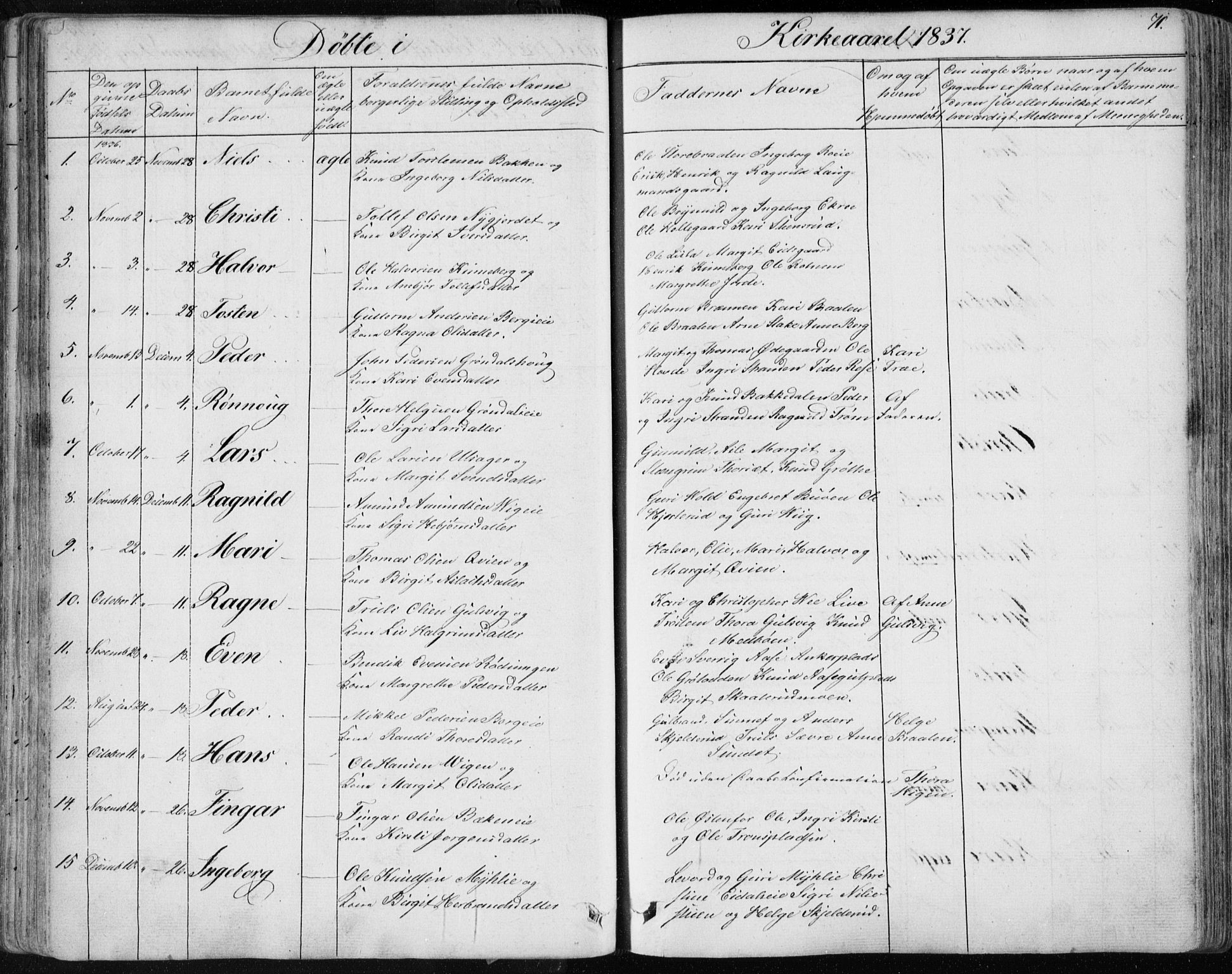 Nes kirkebøker, SAKO/A-236/F/Fa/L0009: Parish register (official) no. 9, 1834-1863, p. 71