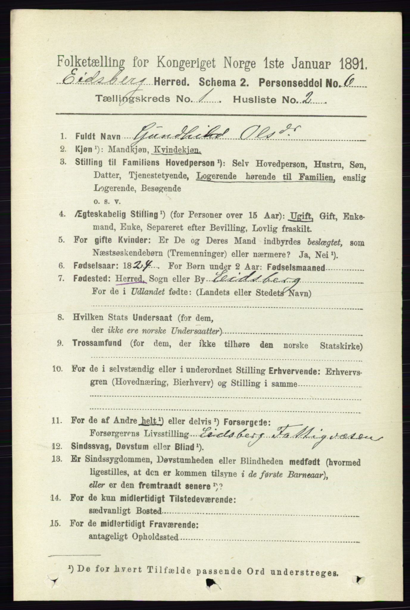 RA, 1891 census for 0125 Eidsberg, 1891, p. 151