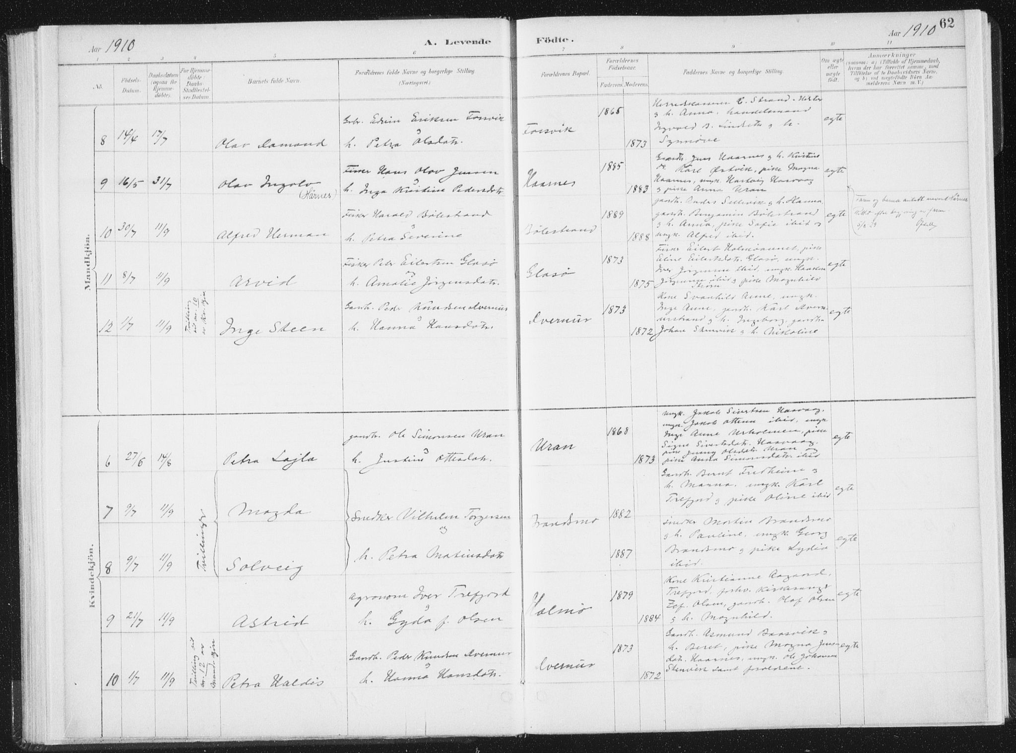 Ministerialprotokoller, klokkerbøker og fødselsregistre - Nord-Trøndelag, AV/SAT-A-1458/771/L0597: Parish register (official) no. 771A04, 1885-1910, p. 62