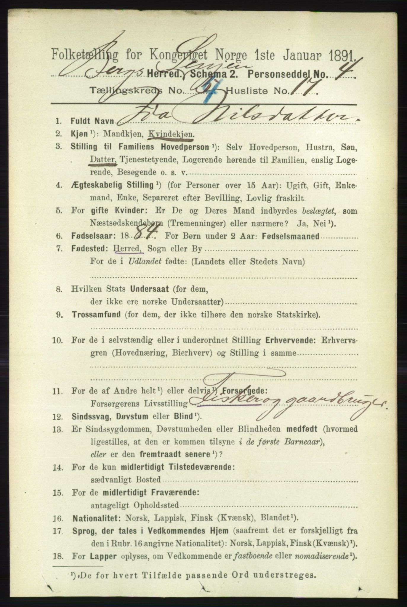 RA, 1891 census for 1929 Berg, 1891, p. 1747