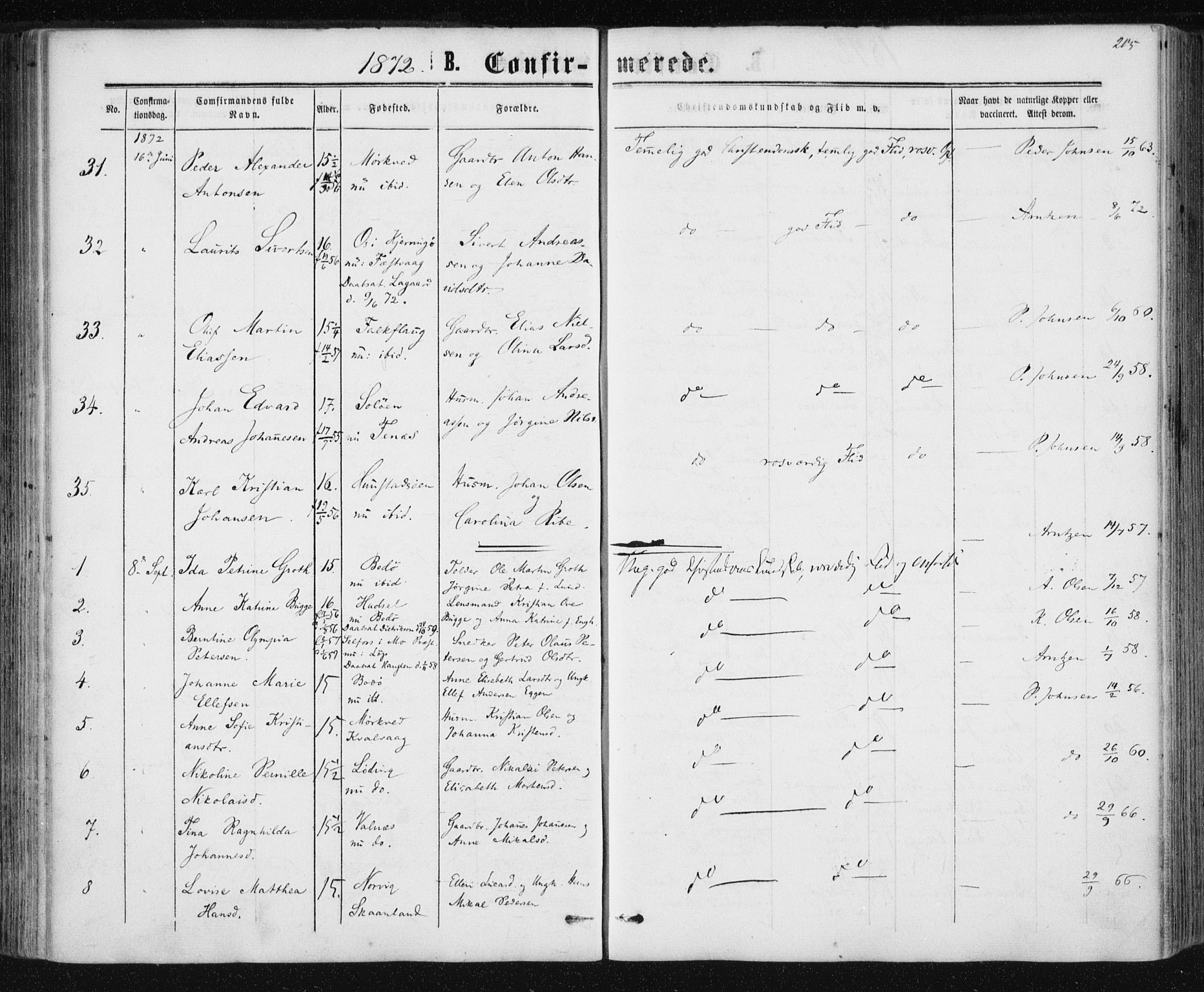 Ministerialprotokoller, klokkerbøker og fødselsregistre - Nordland, AV/SAT-A-1459/801/L0008: Parish register (official) no. 801A08, 1864-1875, p. 205