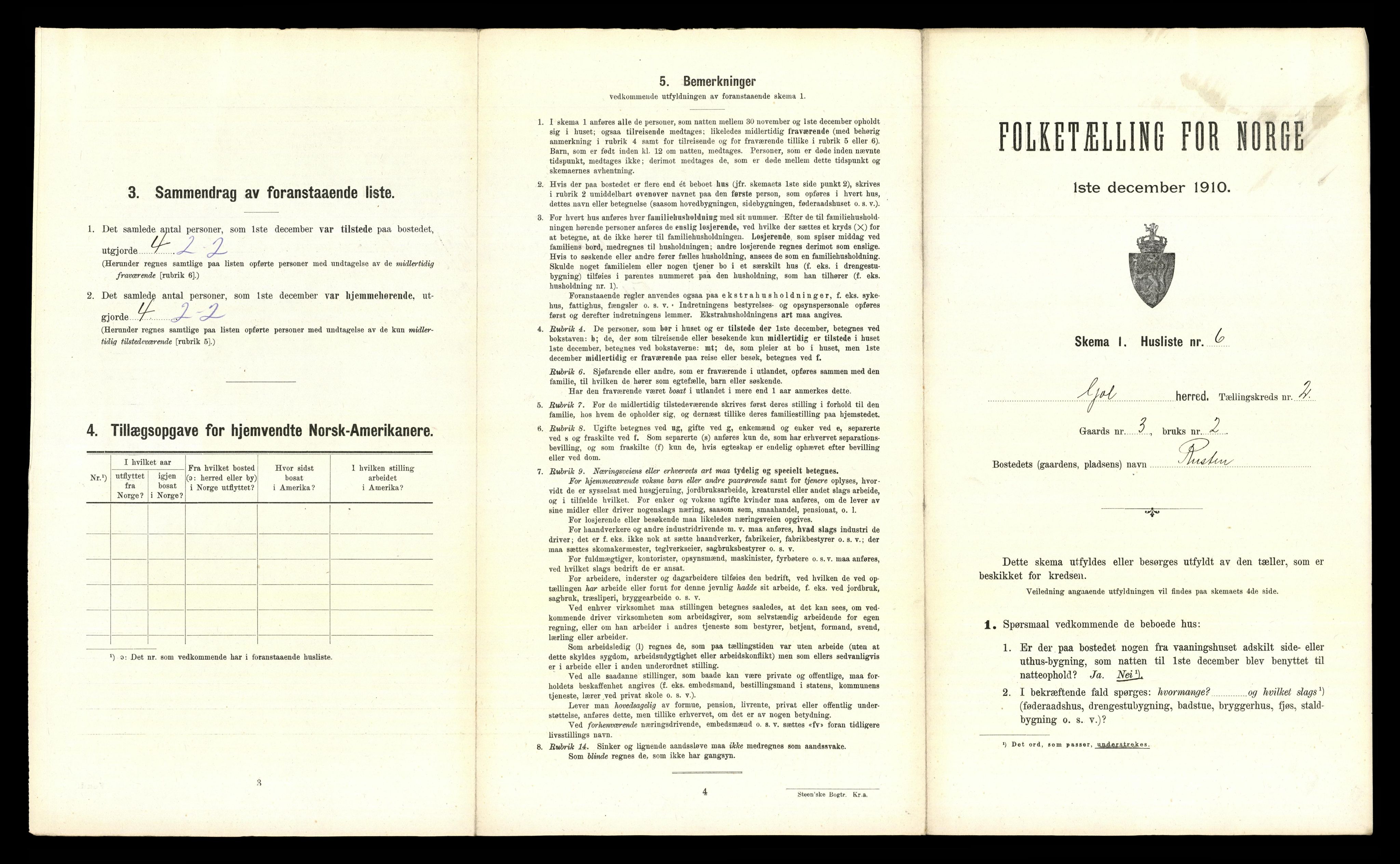 RA, 1910 census for Gol, 1910, p. 114