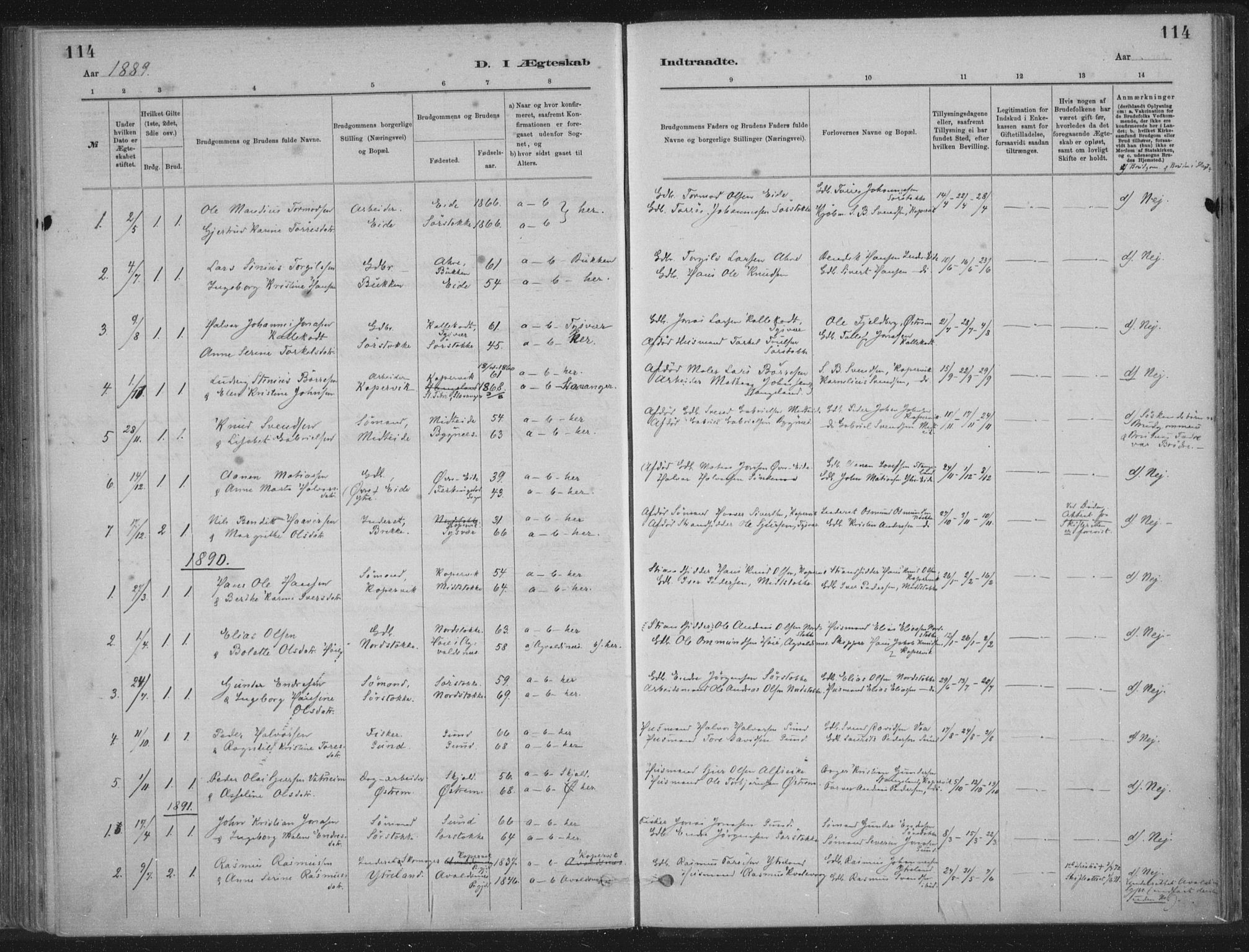 Kopervik sokneprestkontor, SAST/A-101850/H/Ha/Haa/L0002: Parish register (official) no. A 2, 1880-1912, p. 114