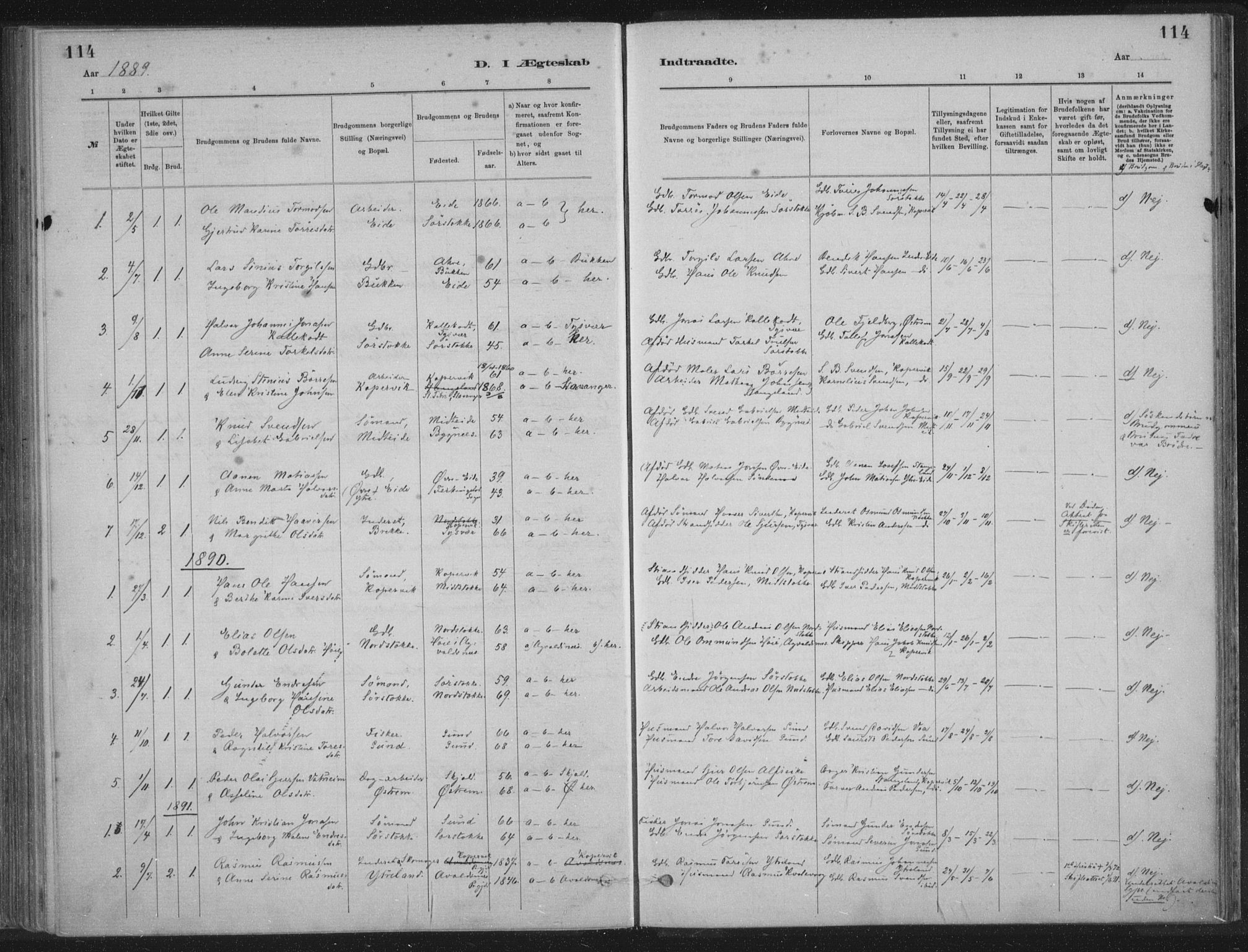 Kopervik sokneprestkontor, AV/SAST-A-101850/H/Ha/Haa/L0002: Parish register (official) no. A 2, 1880-1912, p. 114