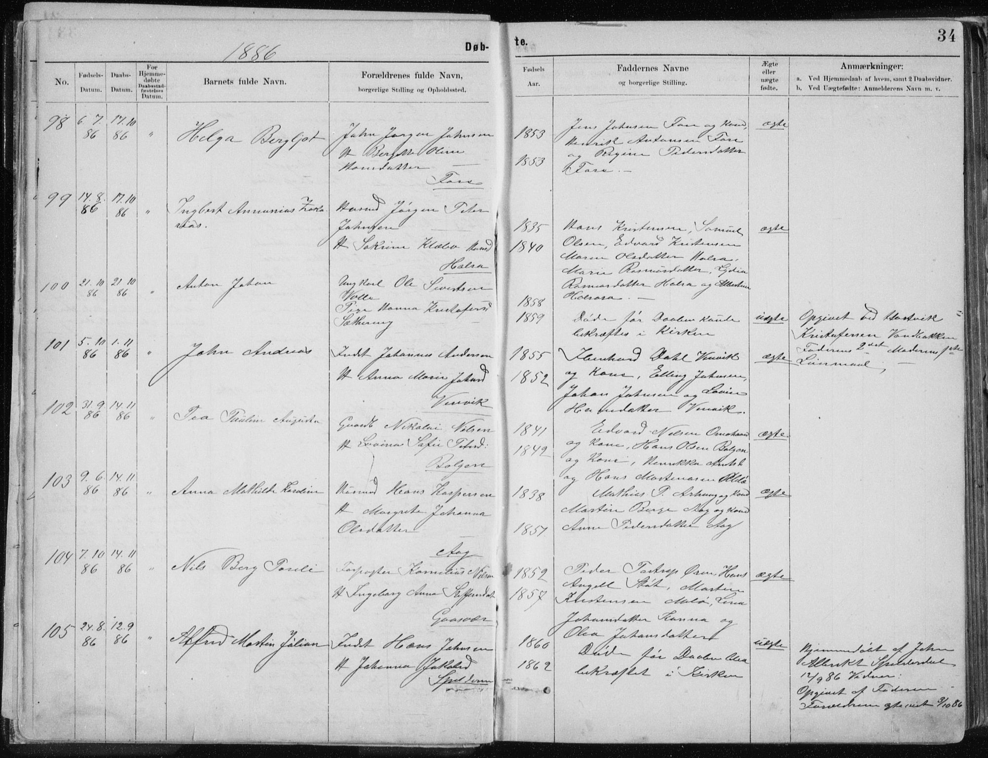 Ministerialprotokoller, klokkerbøker og fødselsregistre - Nordland, AV/SAT-A-1459/843/L0636: Parish register (copy) no. 843C05, 1884-1909, p. 34