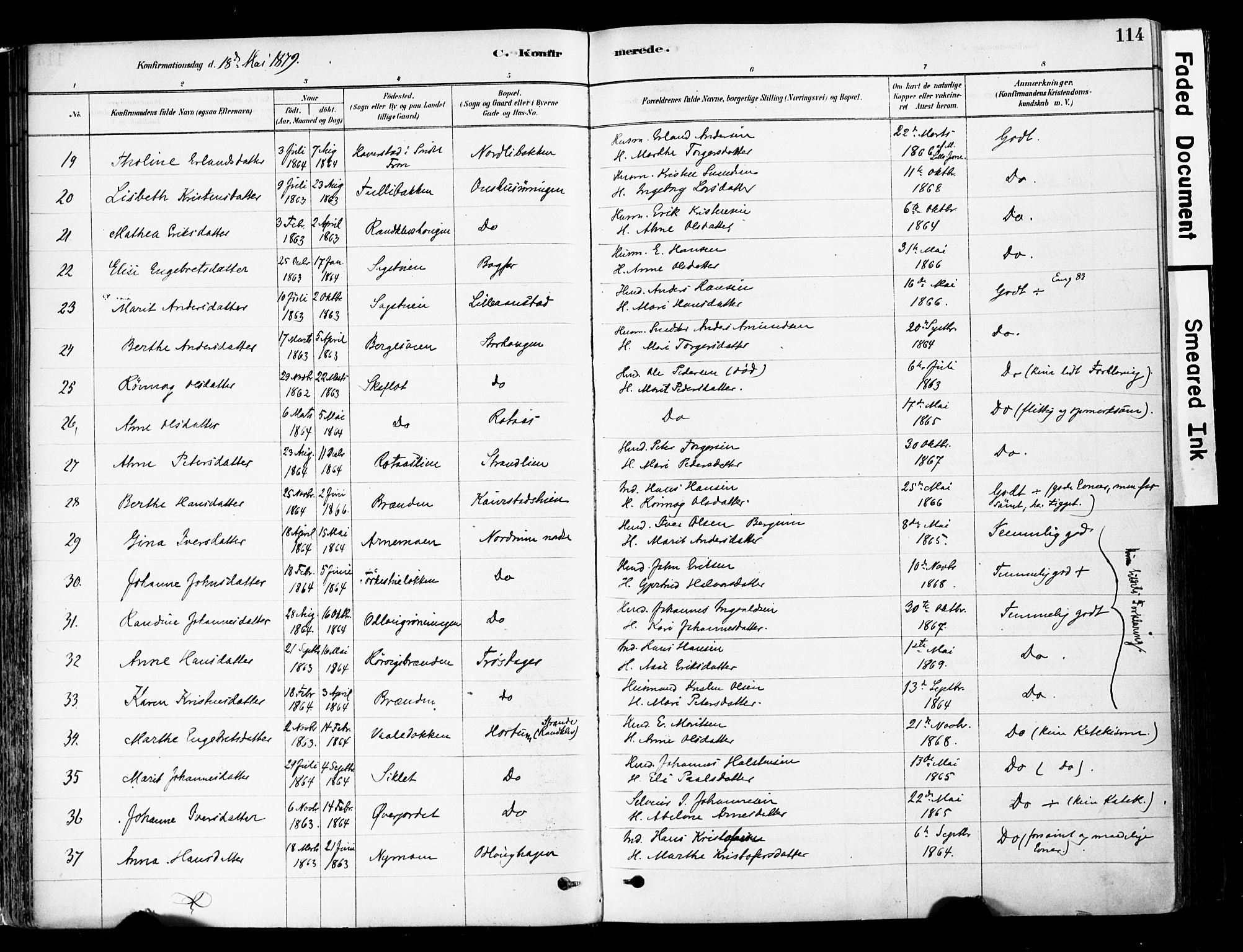 Ringebu prestekontor, AV/SAH-PREST-082/H/Ha/Haa/L0008: Parish register (official) no. 8, 1878-1898, p. 114