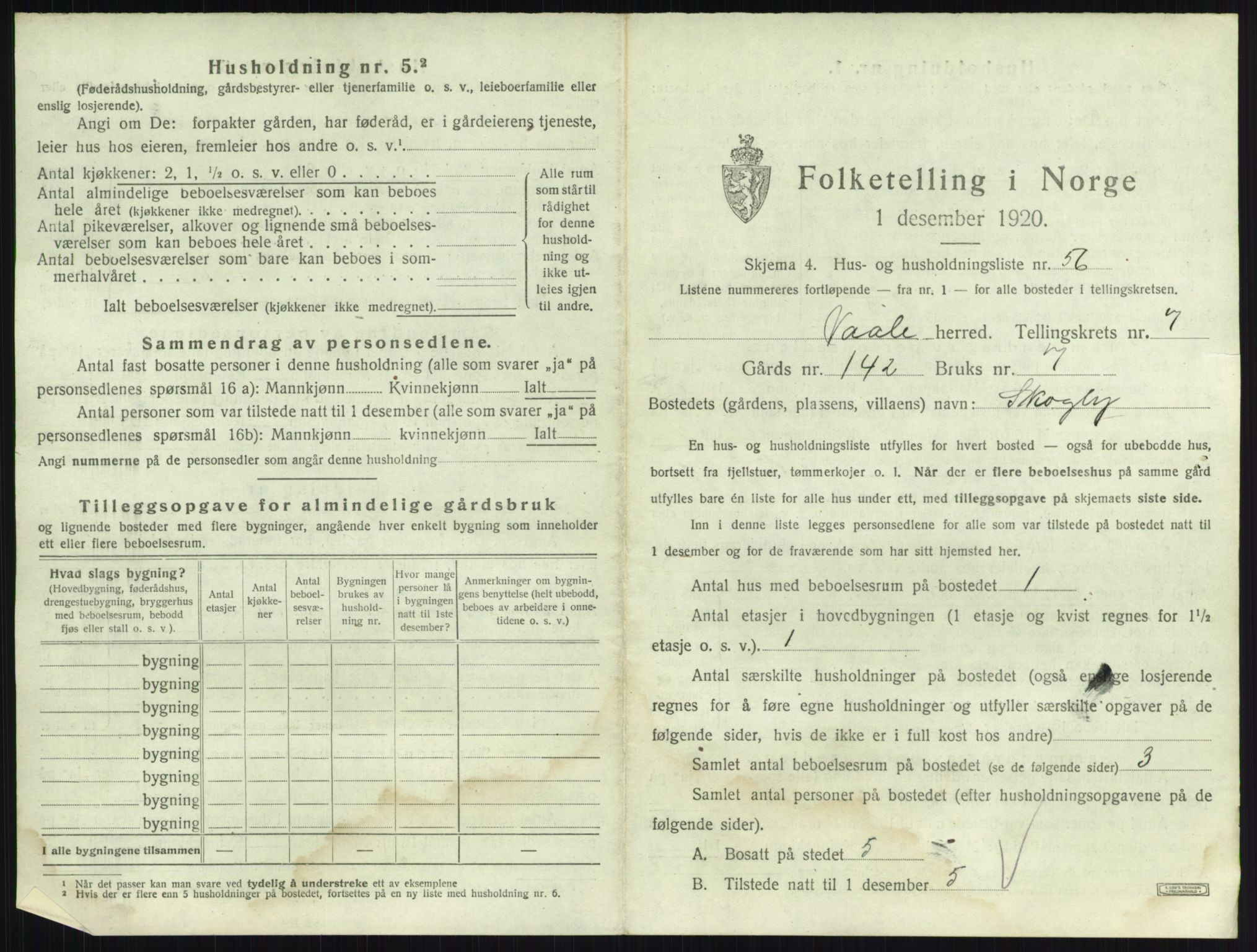 SAKO, 1920 census for Våle, 1920, p. 967