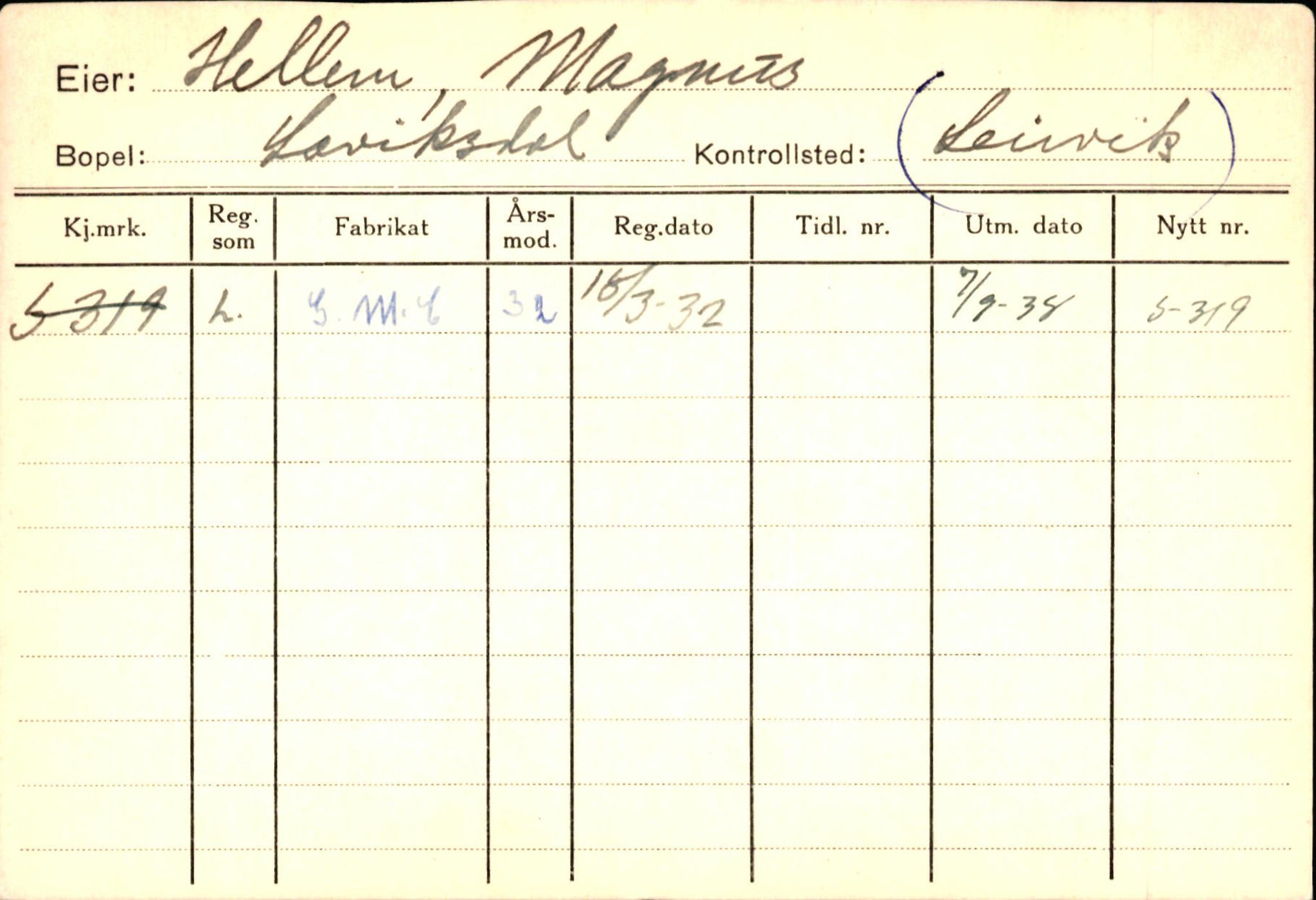 Statens vegvesen, Sogn og Fjordane vegkontor, SAB/A-5301/4/F/L0130: Eigarregister Eid T-Å. Høyanger A-O, 1945-1975, p. 1377