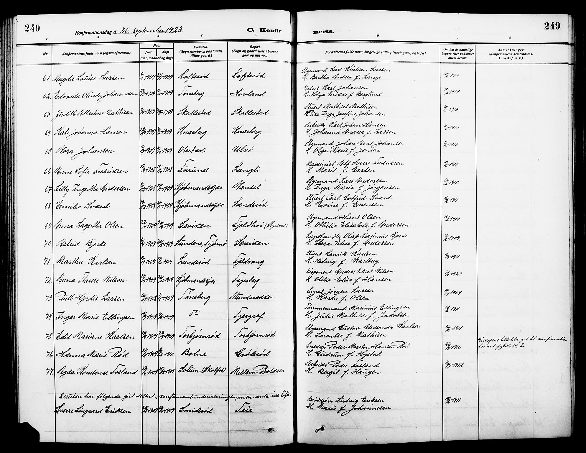Nøtterøy kirkebøker, AV/SAKO-A-354/G/Ga/L0005: Parish register (copy) no. I 5, 1910-1924, p. 249