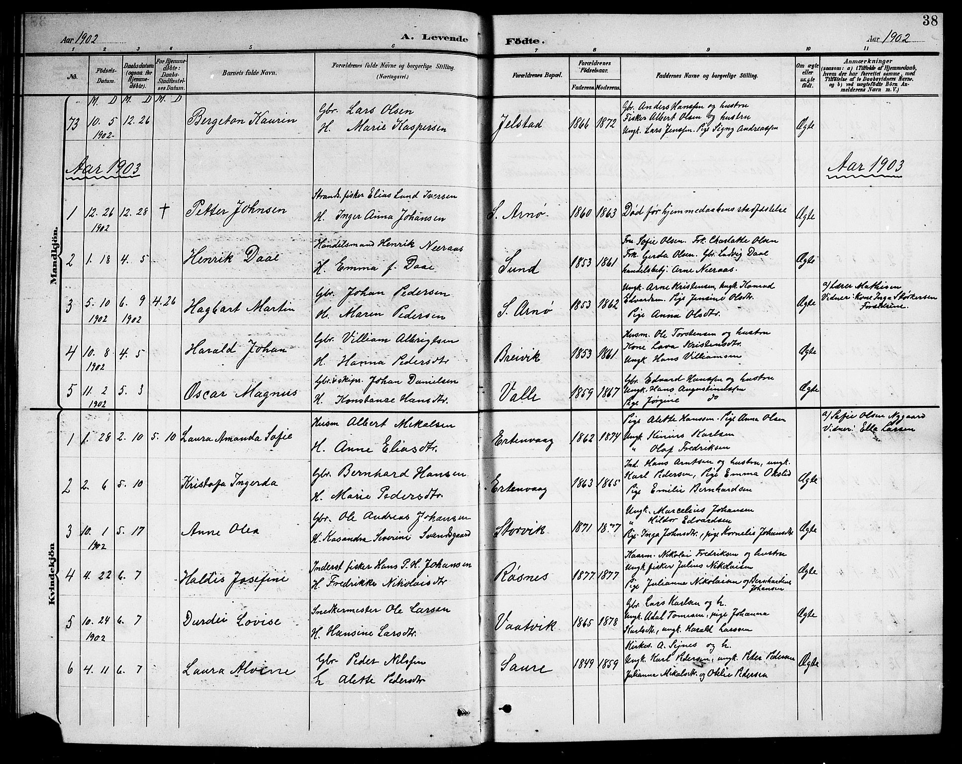 Ministerialprotokoller, klokkerbøker og fødselsregistre - Nordland, AV/SAT-A-1459/805/L0109: Parish register (copy) no. 805C05, 1900-1911, p. 38