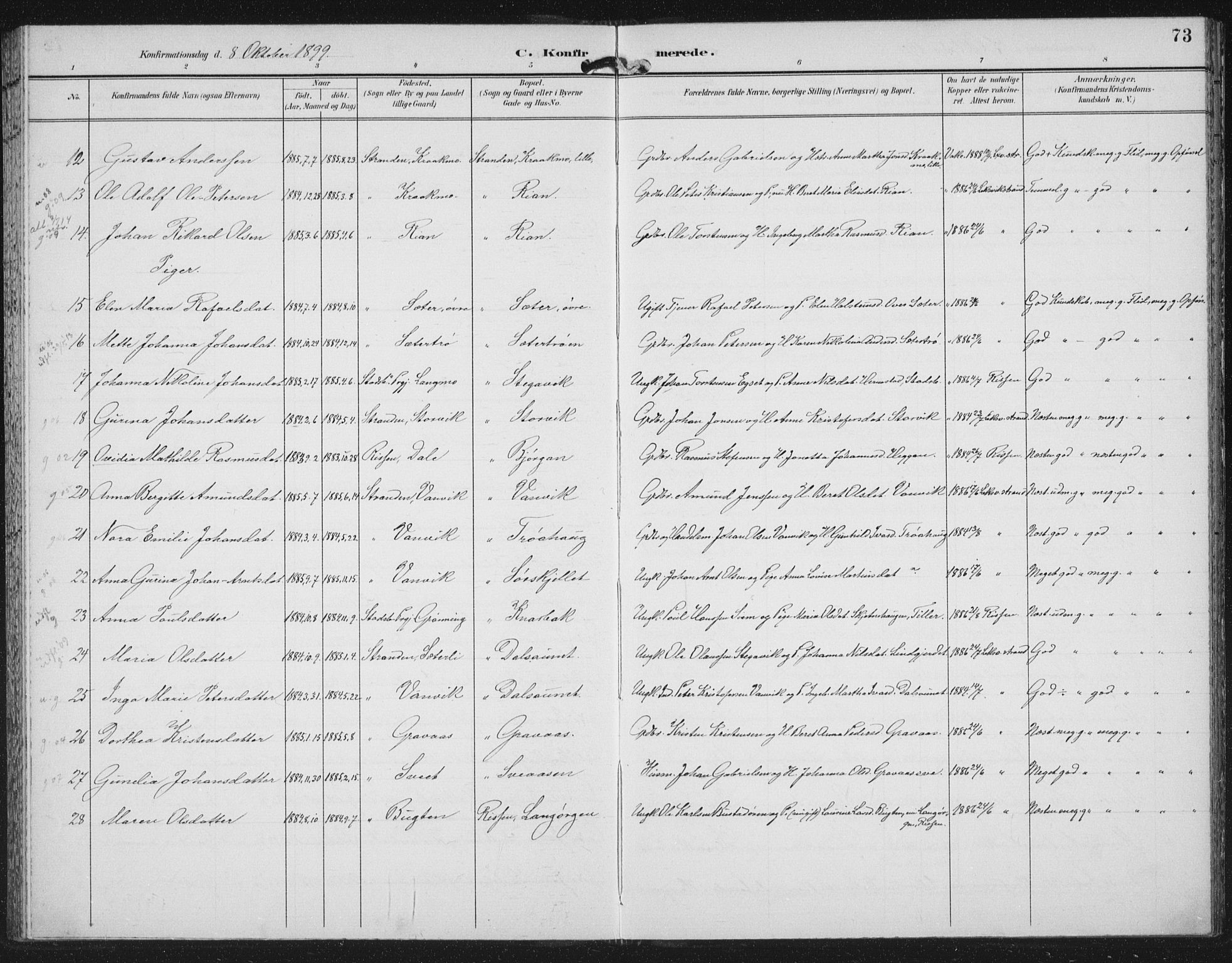 Ministerialprotokoller, klokkerbøker og fødselsregistre - Nord-Trøndelag, SAT/A-1458/702/L0024: Parish register (official) no. 702A02, 1898-1914, p. 73