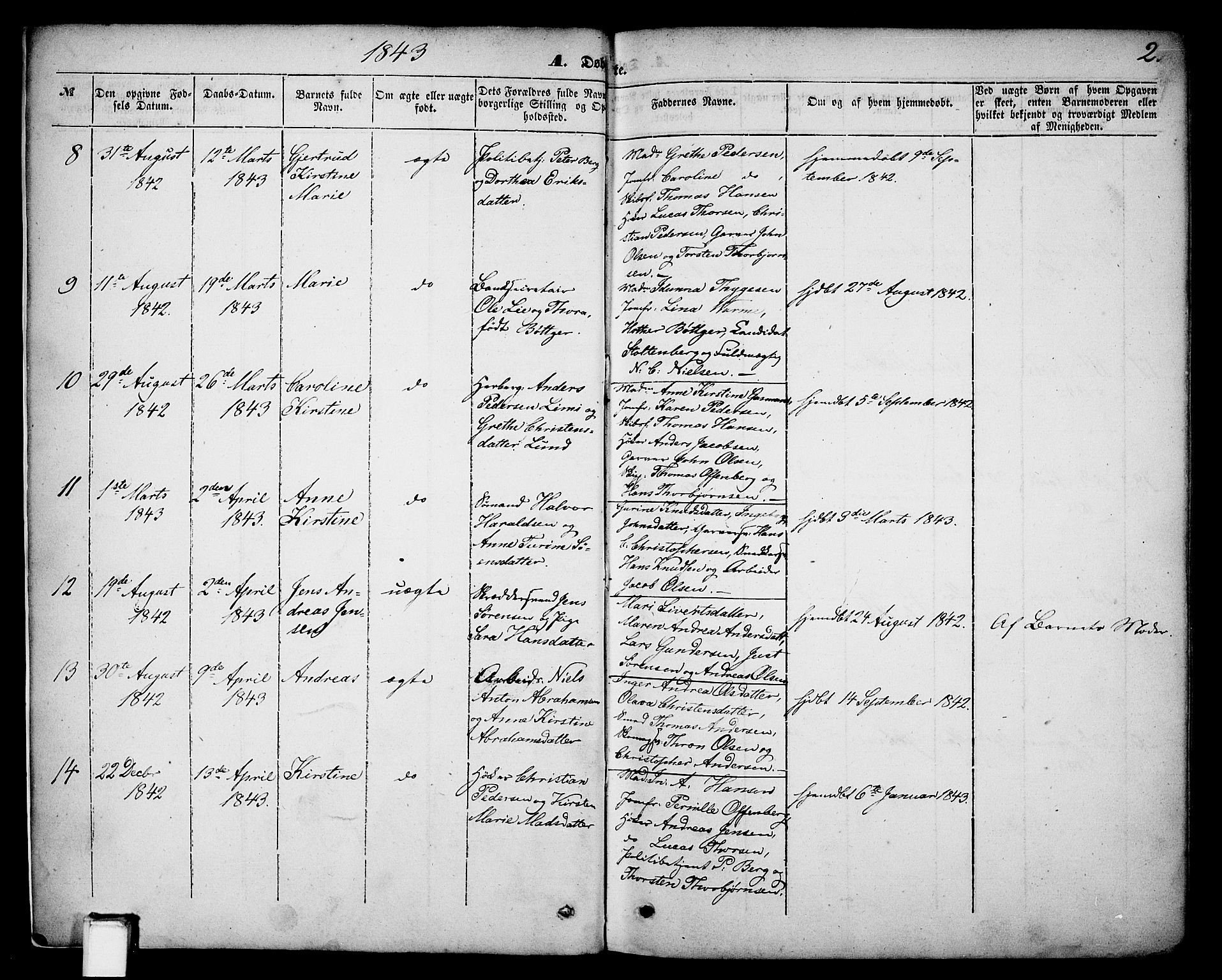 Skien kirkebøker, AV/SAKO-A-302/G/Ga/L0004: Parish register (copy) no. 4, 1843-1867, p. 2