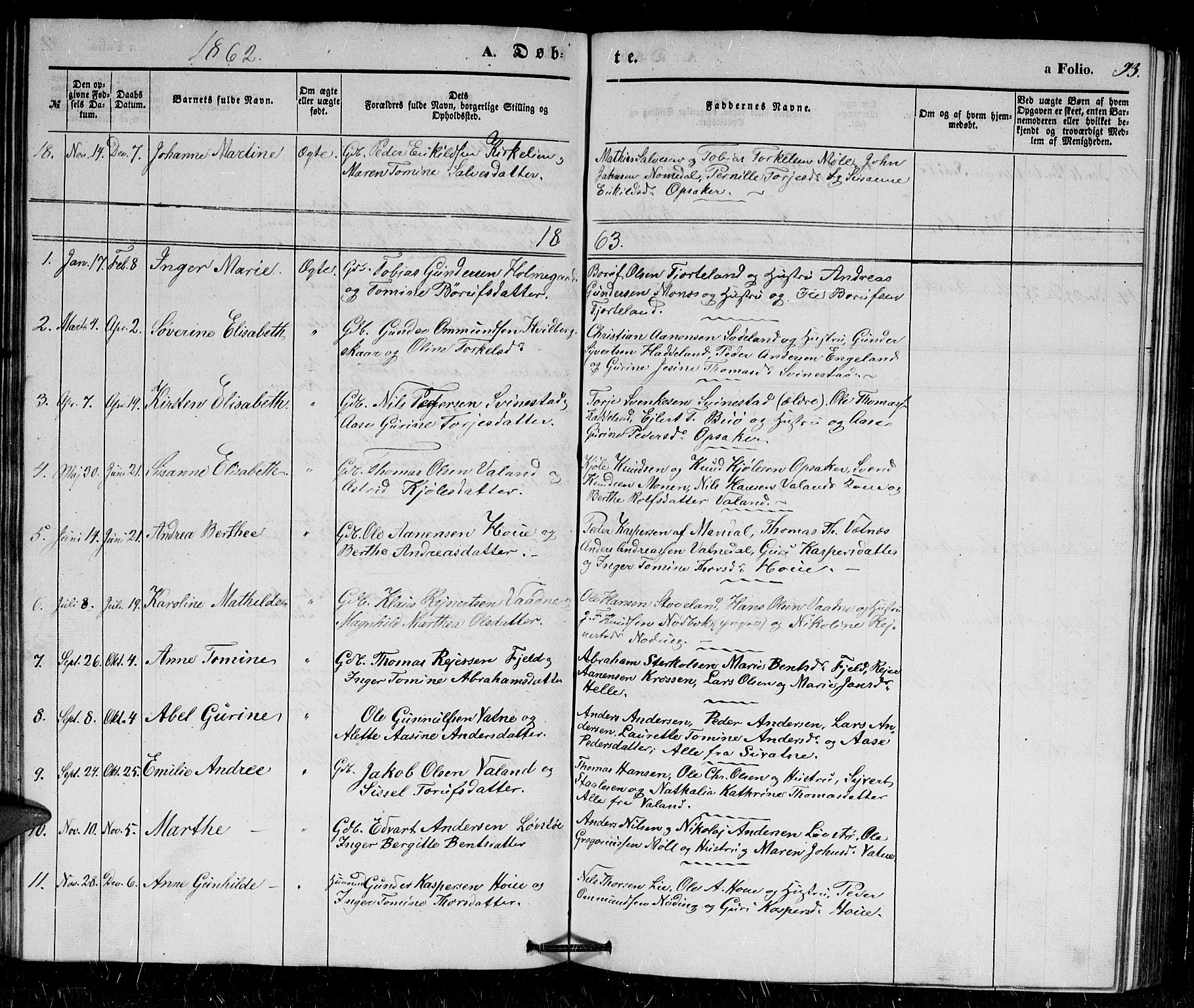 Holum sokneprestkontor, SAK/1111-0022/F/Fb/Fba/L0003: Parish register (copy) no. B 3, 1850-1866, p. 93