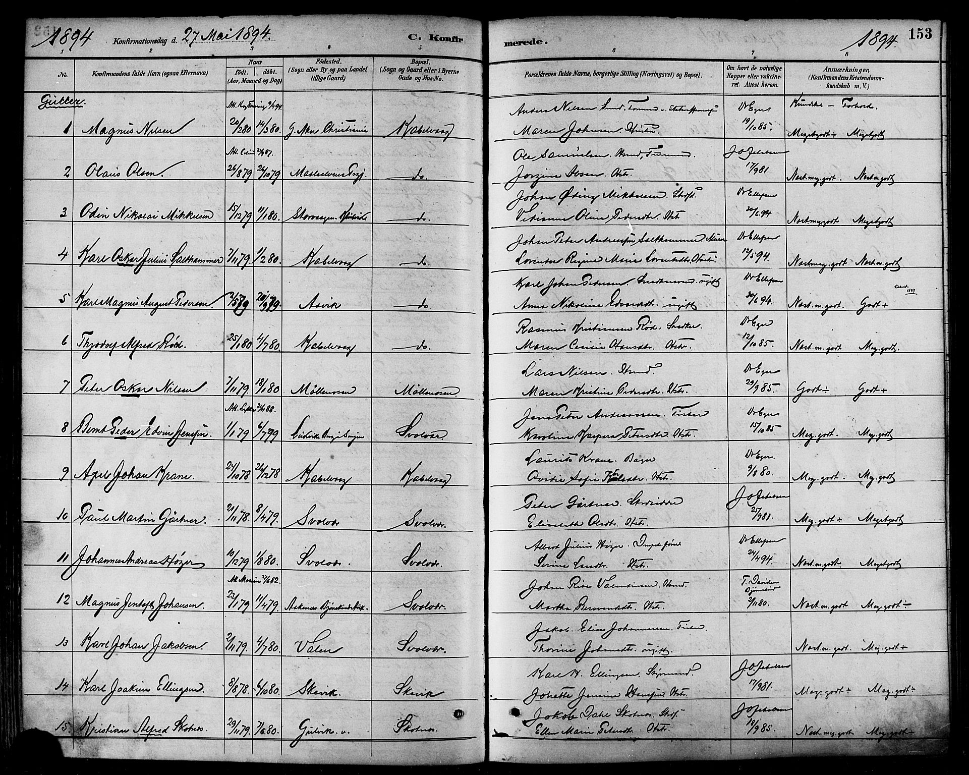 Ministerialprotokoller, klokkerbøker og fødselsregistre - Nordland, AV/SAT-A-1459/874/L1060: Parish register (official) no. 874A04, 1890-1899, p. 153