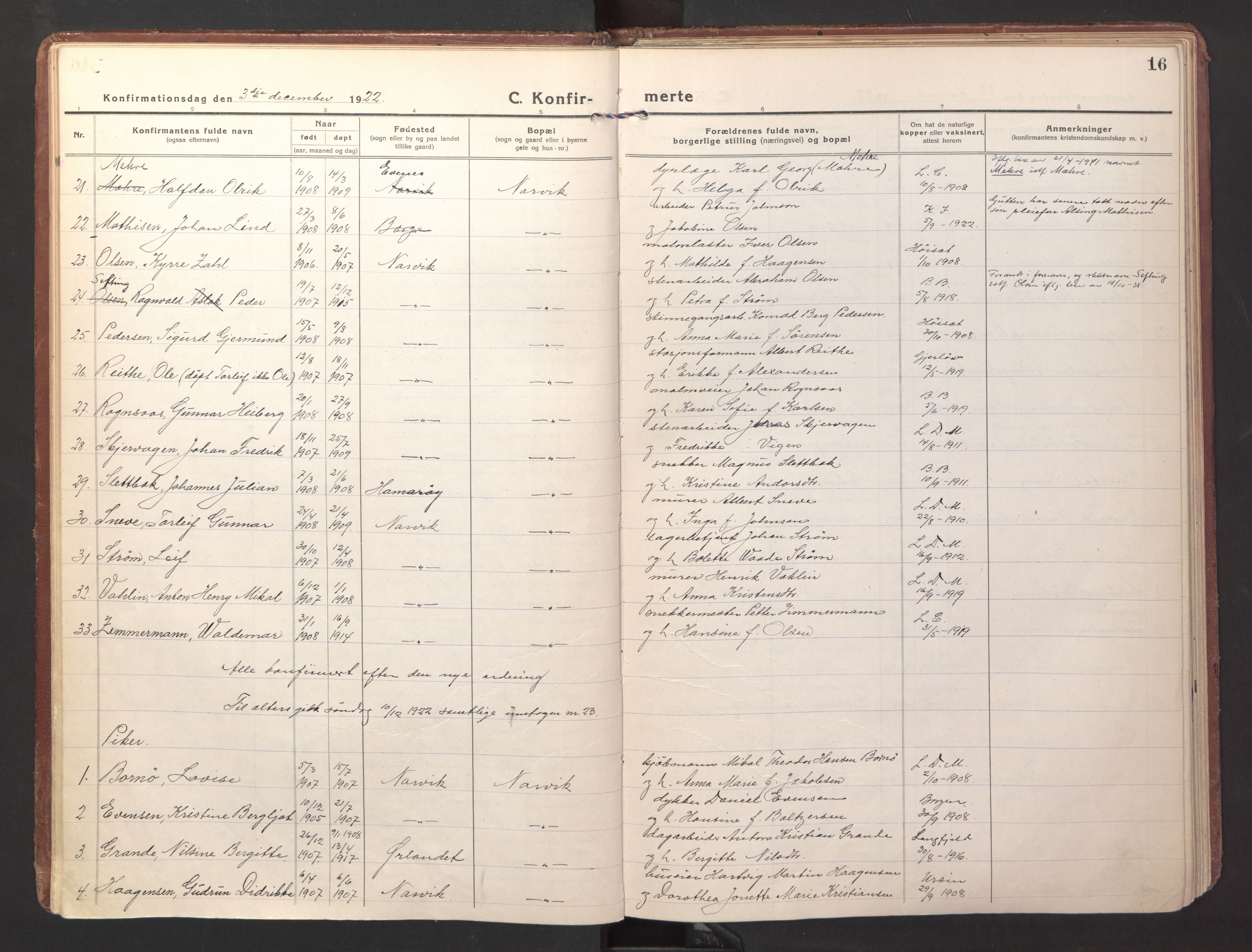 Ministerialprotokoller, klokkerbøker og fødselsregistre - Nordland, AV/SAT-A-1459/871/L1004: Parish register (official) no. 871A20, 1921-1932, p. 16