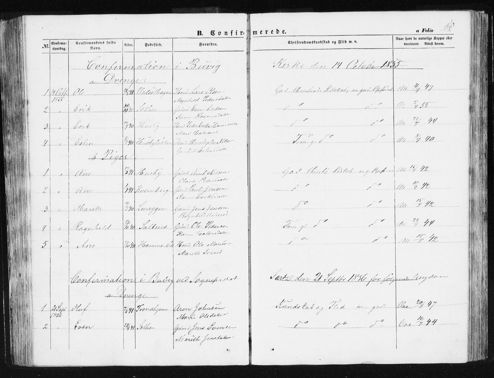 Ministerialprotokoller, klokkerbøker og fødselsregistre - Sør-Trøndelag, AV/SAT-A-1456/612/L0376: Parish register (official) no. 612A08, 1846-1859, p. 155