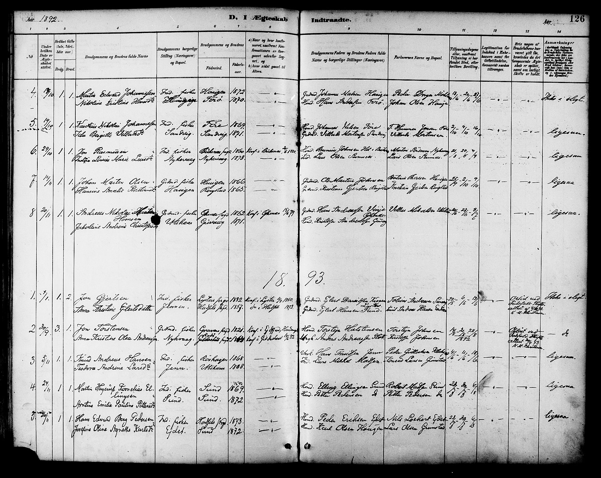 Ministerialprotokoller, klokkerbøker og fødselsregistre - Nordland, AV/SAT-A-1459/892/L1320: Parish register (official) no. 892A01, 1886-1901, p. 126