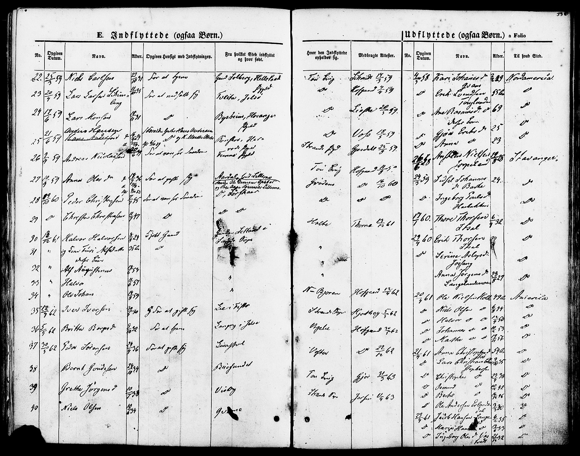 Strand sokneprestkontor, SAST/A-101828/H/Ha/Haa/L0007: Parish register (official) no. A 7, 1855-1881, p. 336