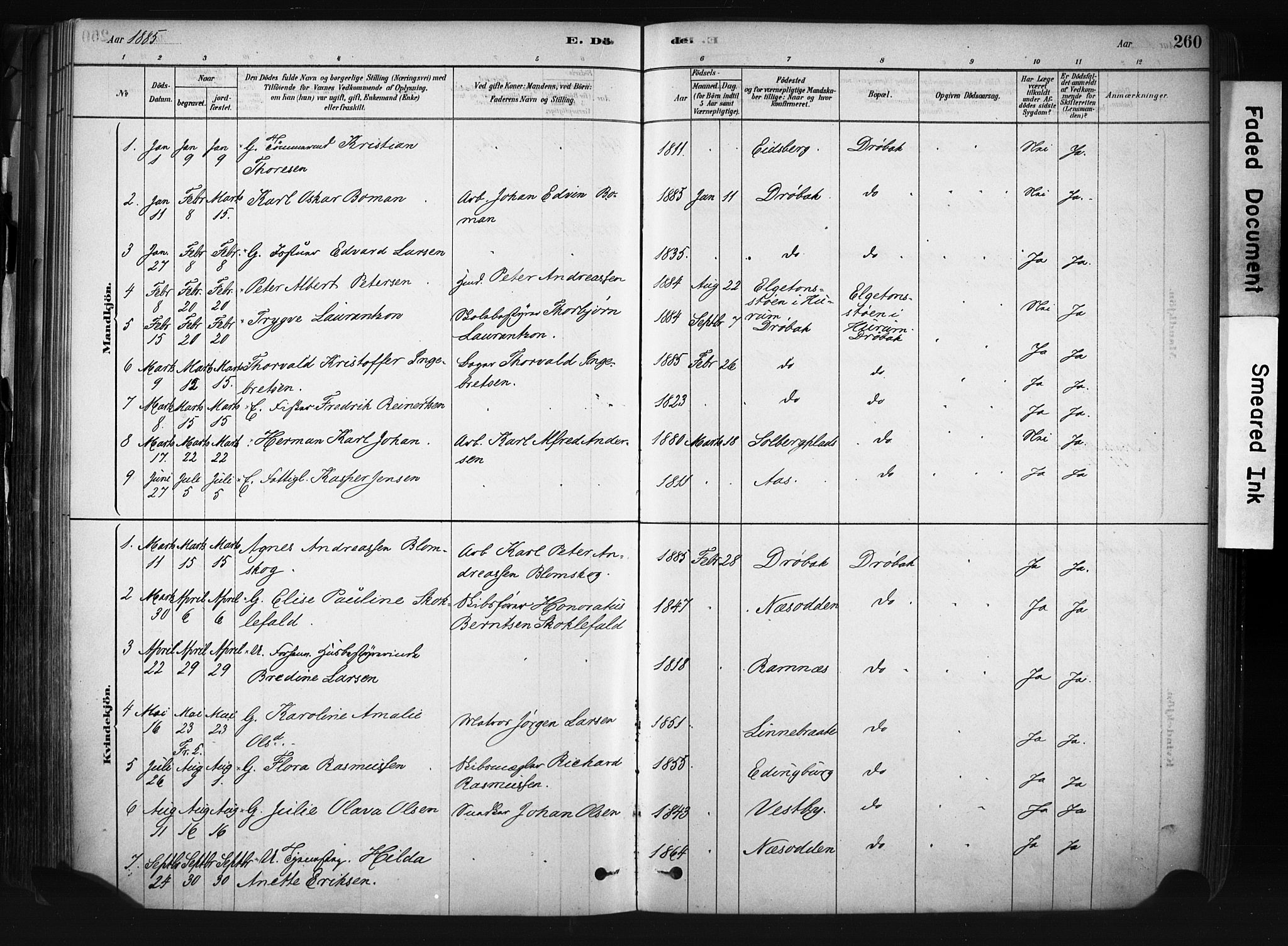 Drøbak prestekontor Kirkebøker, AV/SAO-A-10142a/F/Fb/L0001: Parish register (official) no. II 1, 1878-1891, p. 260