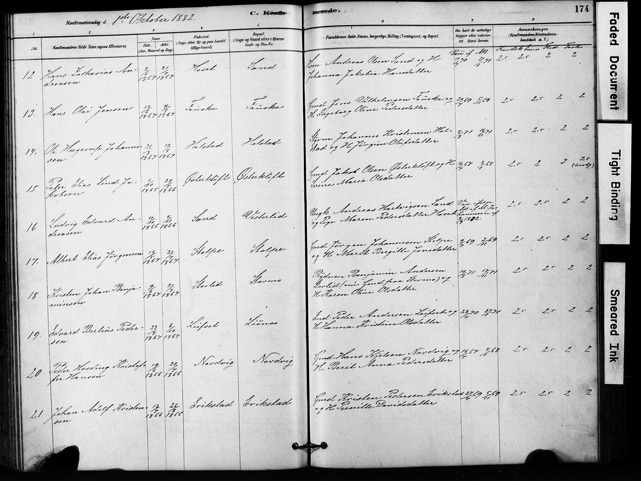 Ministerialprotokoller, klokkerbøker og fødselsregistre - Nordland, AV/SAT-A-1459/852/L0754: Parish register (copy) no. 852C05, 1878-1894, p. 174