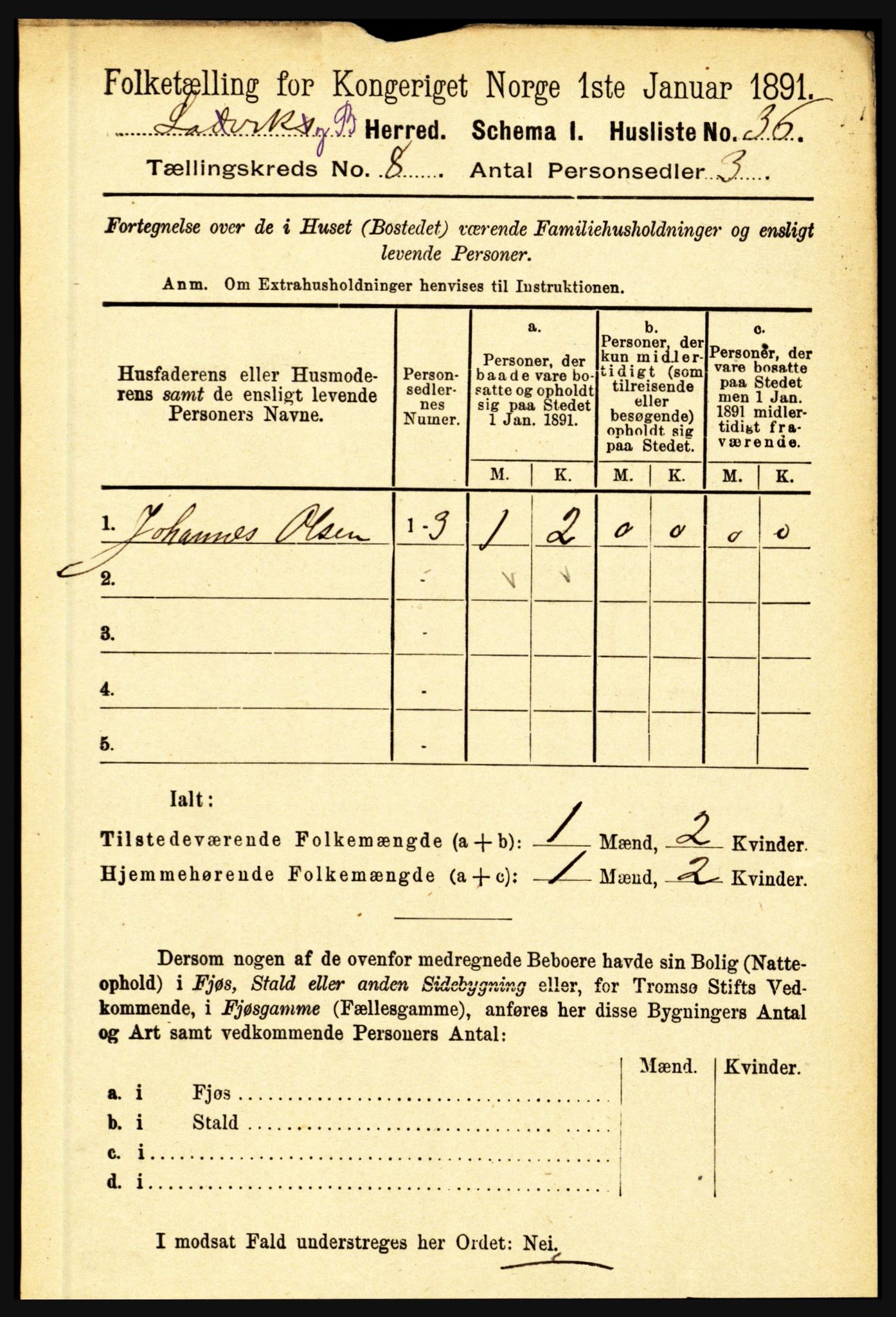 RA, 1891 census for 1415 Lavik og Brekke, 1891, p. 1498