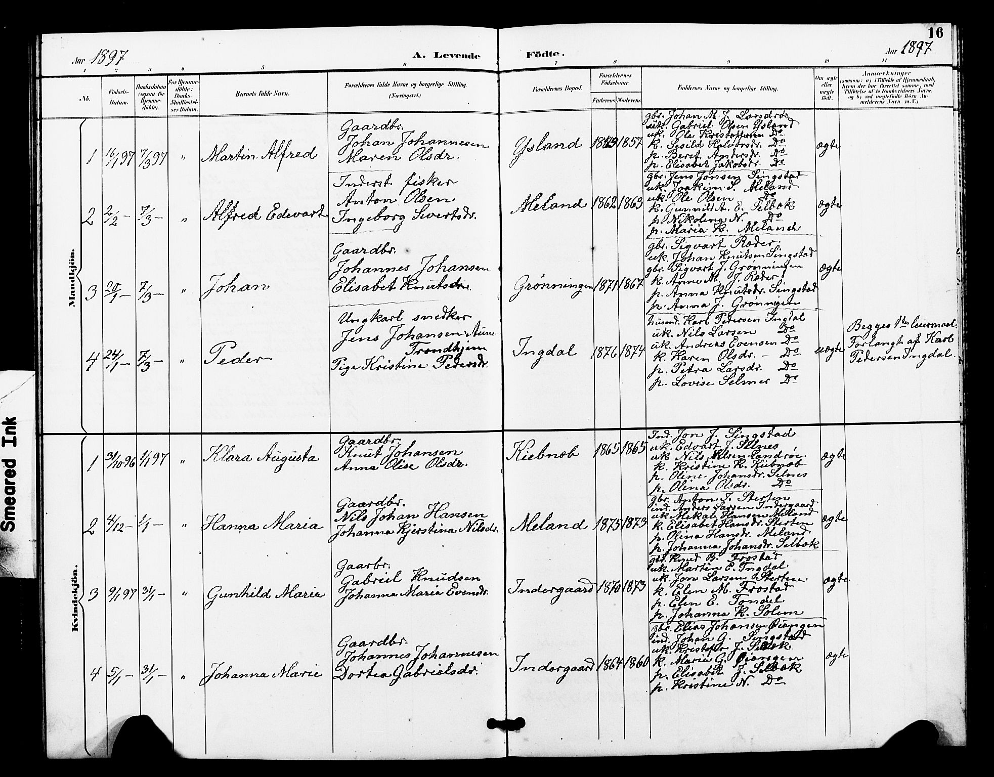 Ministerialprotokoller, klokkerbøker og fødselsregistre - Sør-Trøndelag, SAT/A-1456/663/L0762: Parish register (copy) no. 663C02, 1894-1899, p. 16