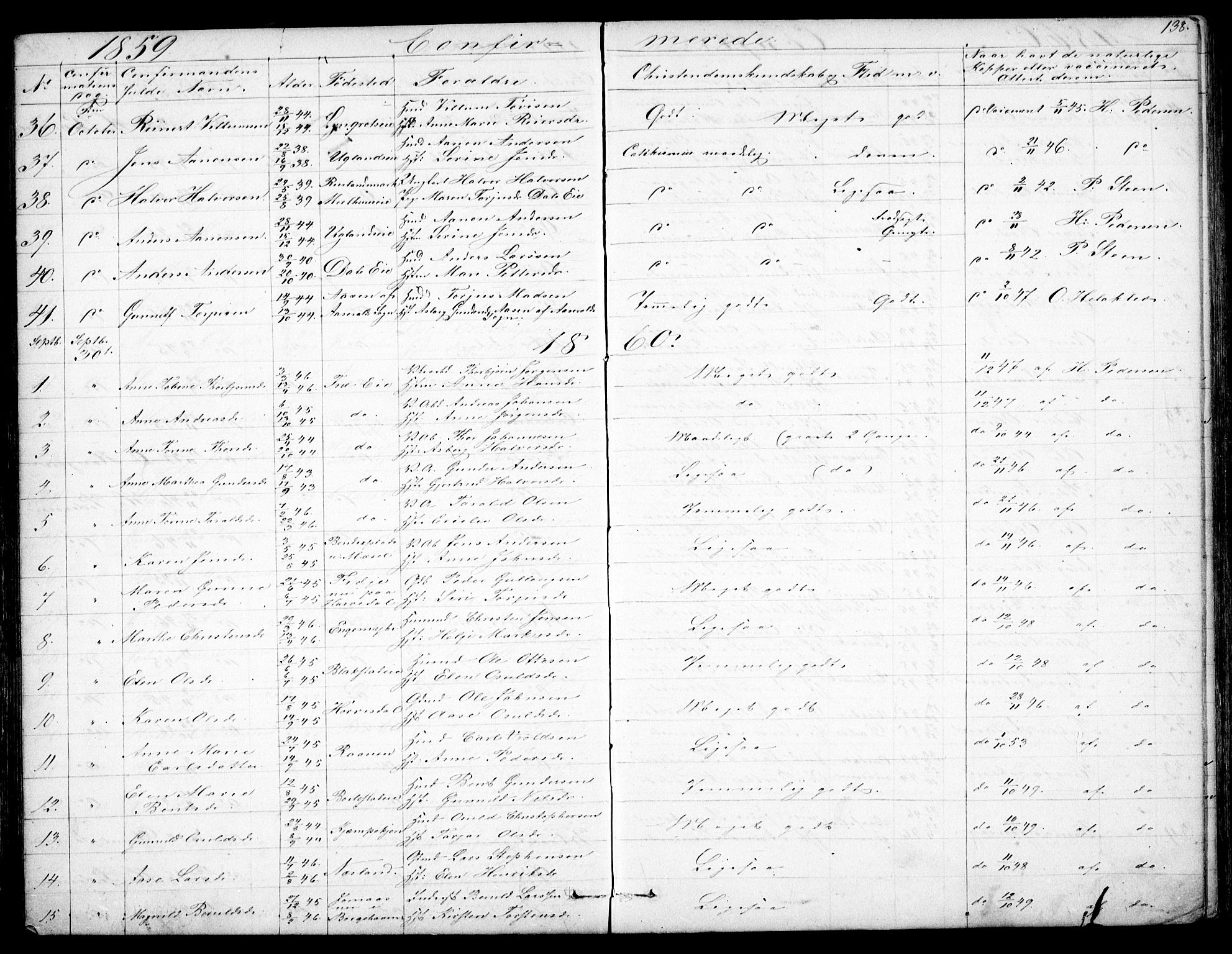 Froland sokneprestkontor, SAK/1111-0013/F/Fb/L0008: Parish register (copy) no. B 8, 1843-1875, p. 138