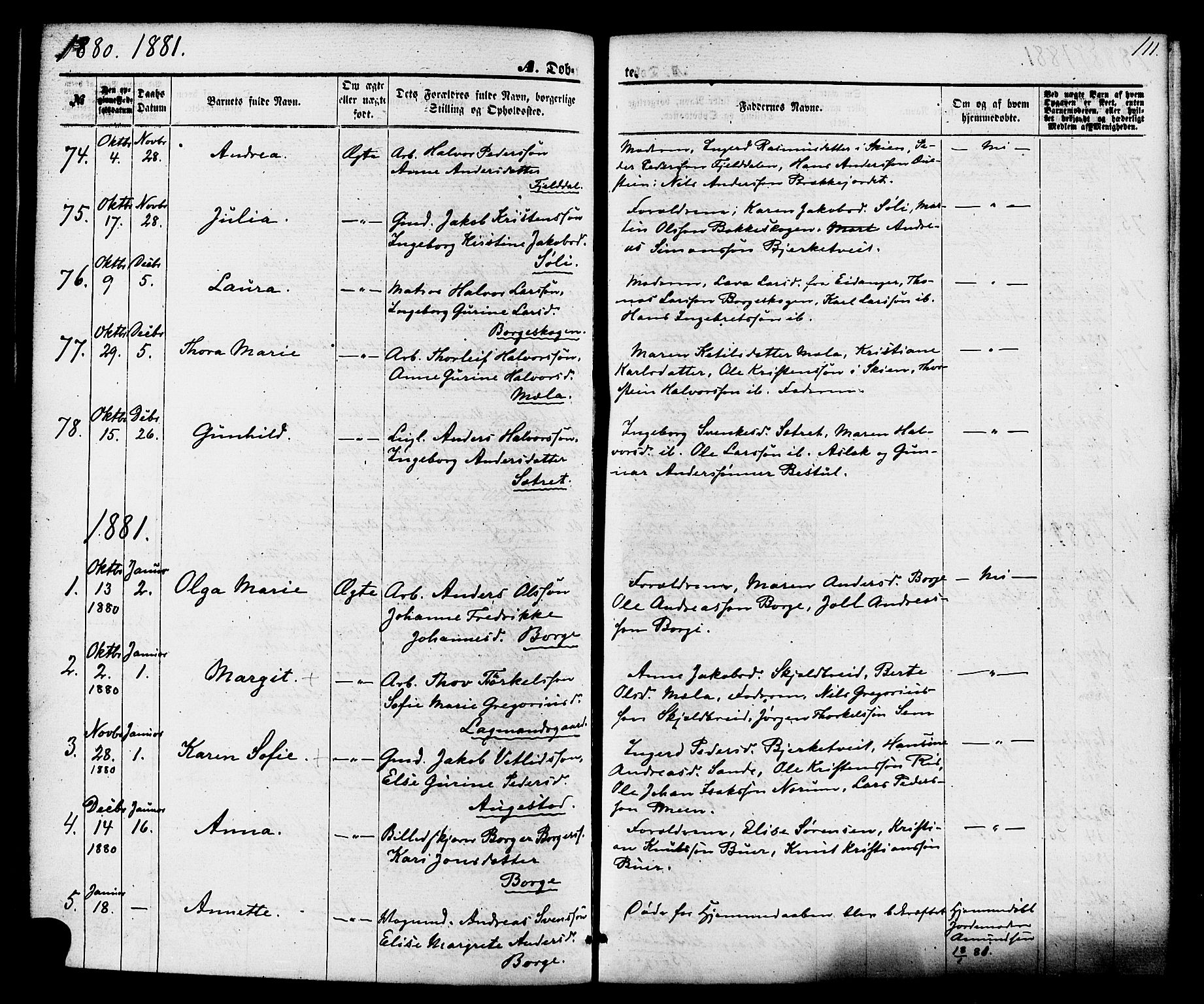 Gjerpen kirkebøker, AV/SAKO-A-265/F/Fa/L0009: Parish register (official) no. I 9, 1872-1885, p. 111