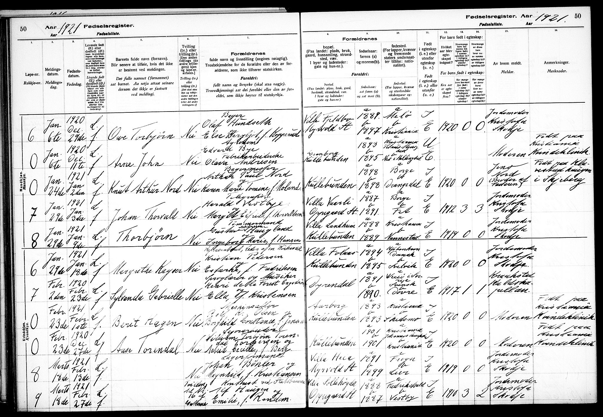 Nesodden prestekontor Kirkebøker, SAO/A-10013/J/Jb/L0001: Birth register no. II 1, 1916-1933, p. 50