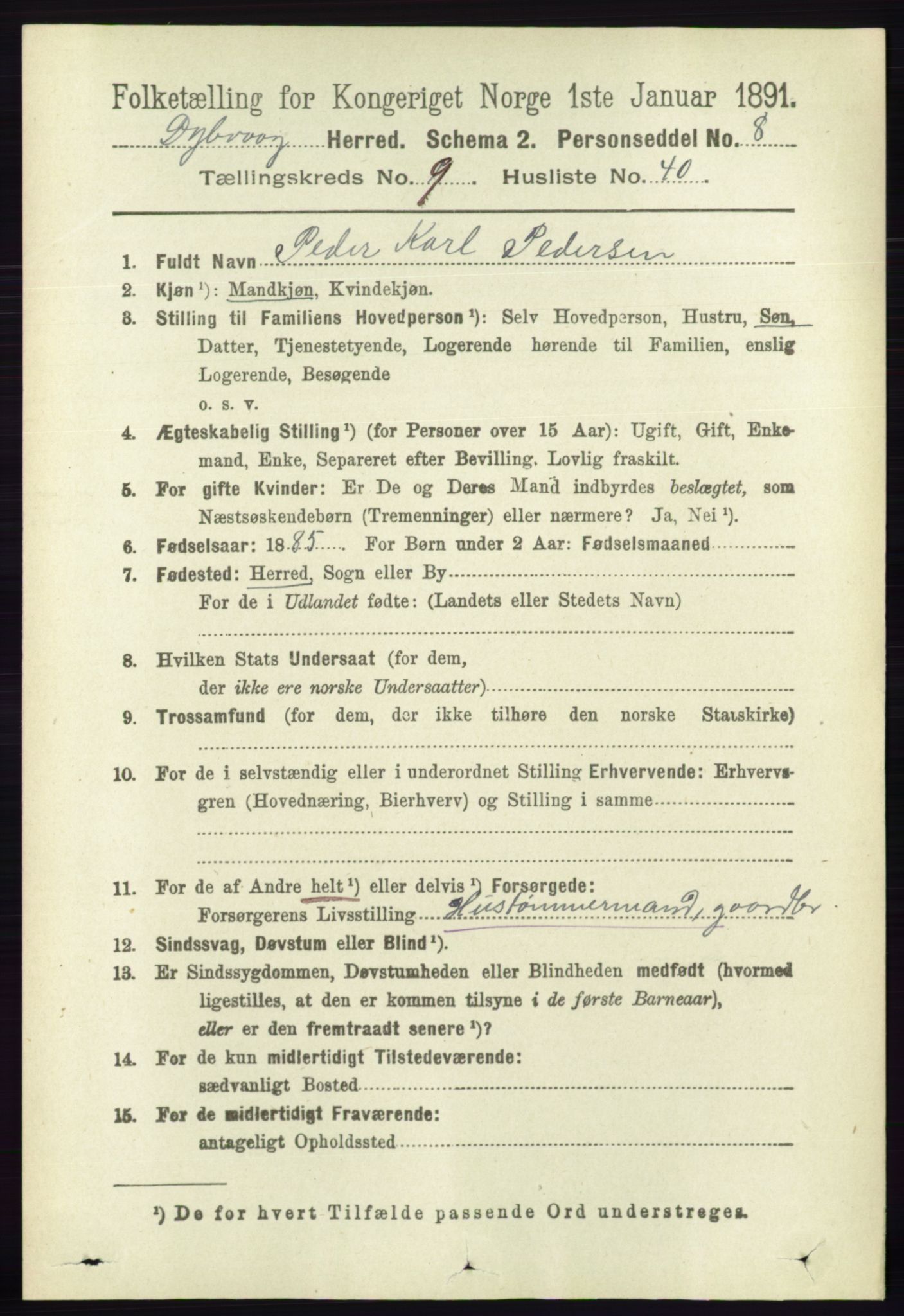 RA, 1891 census for 0915 Dypvåg, 1891, p. 3531