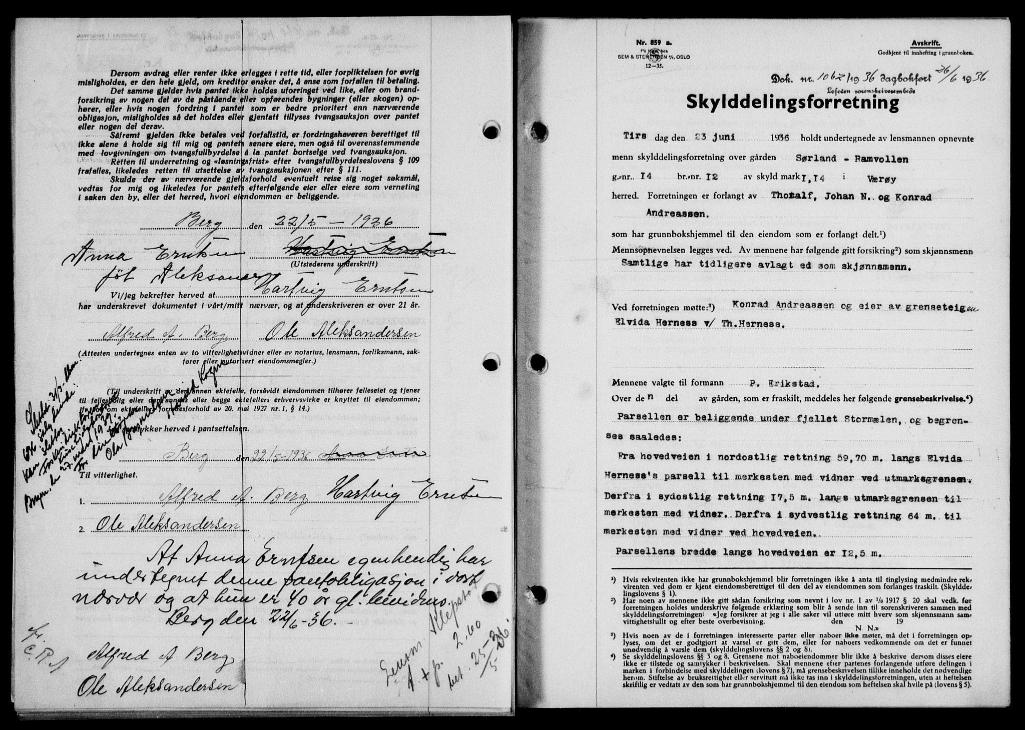 Lofoten sorenskriveri, SAT/A-0017/1/2/2C/L0033b: Mortgage book no. 33b, 1936-1936, Diary no: : 1062/1936