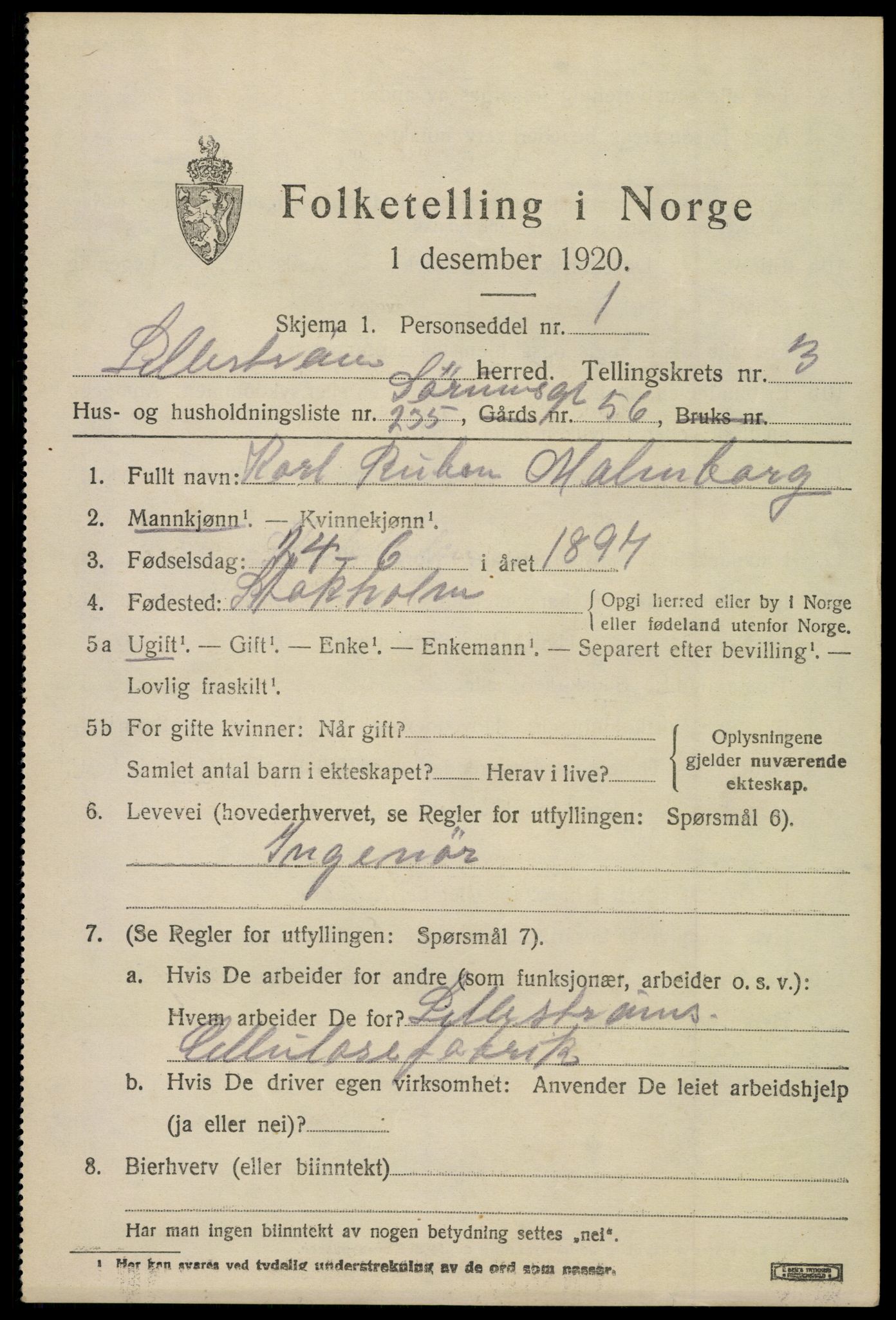 SAO, 1920 census for Lillestrøm, 1920, p. 11132