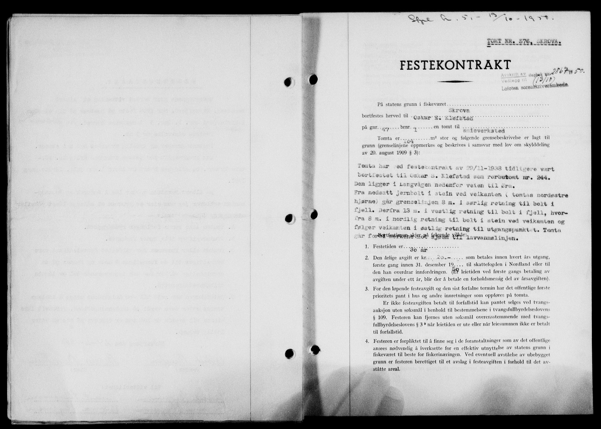 Lofoten sorenskriveri, SAT/A-0017/1/2/2C/L0024a: Mortgage book no. 24a, 1950-1950, Diary no: : 2867/1950