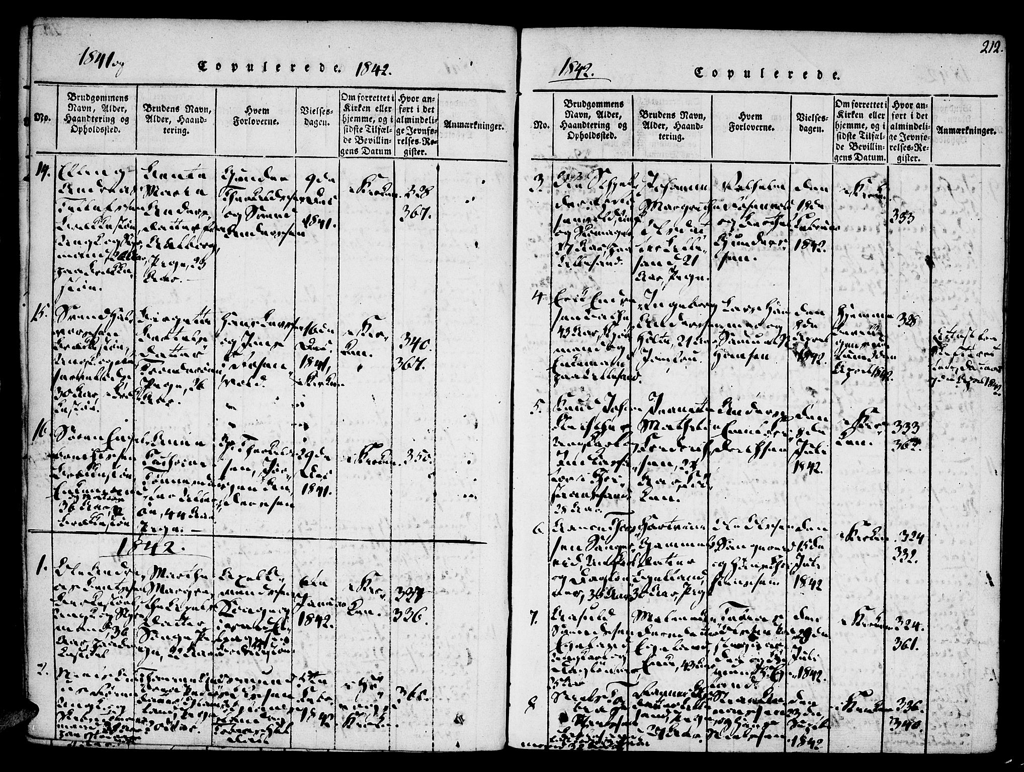 Vestre Moland sokneprestkontor, SAK/1111-0046/F/Fa/Fab/L0003: Parish register (official) no. A 3, 1816-1843, p. 212