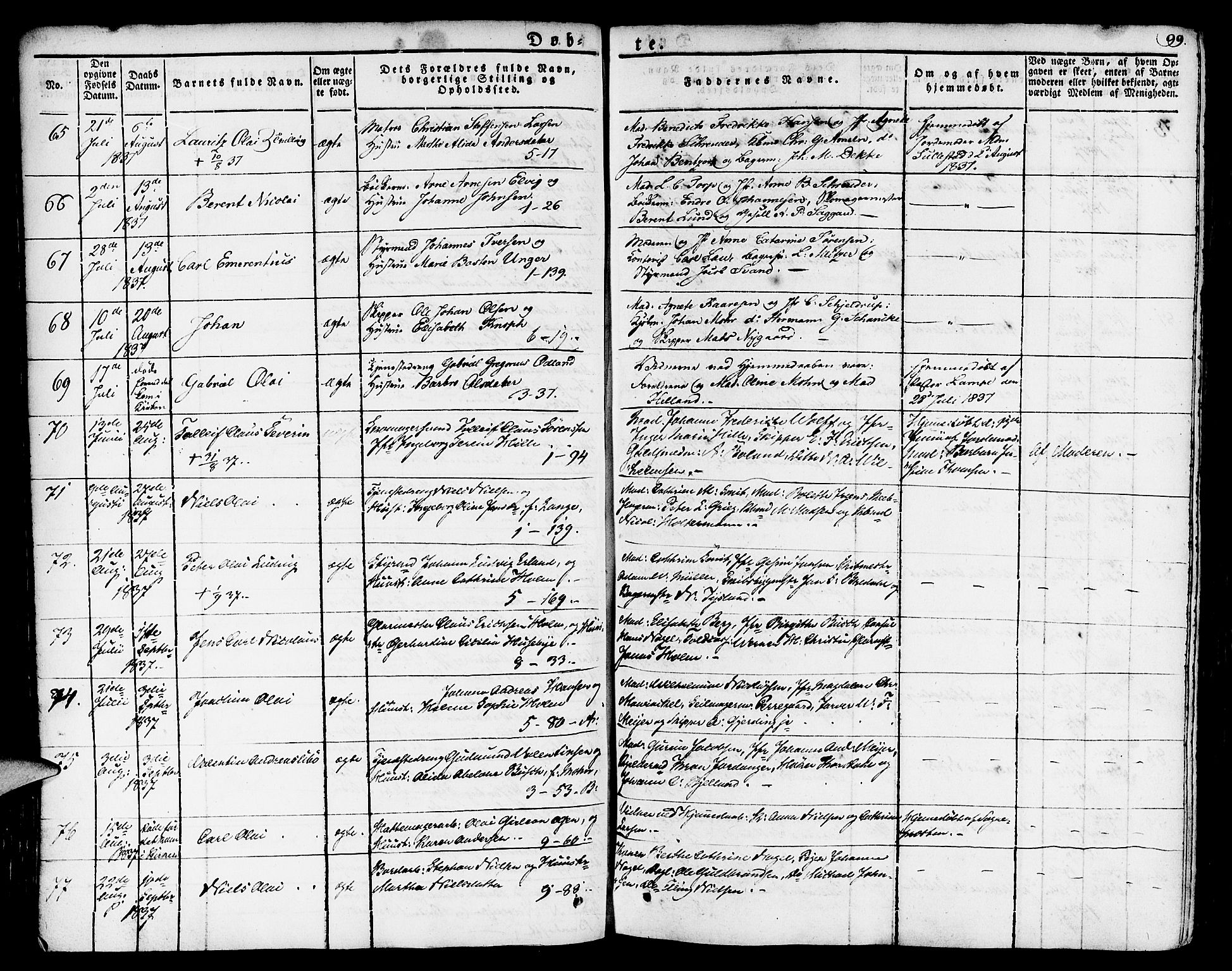 Nykirken Sokneprestembete, AV/SAB-A-77101/H/Haa/L0012: Parish register (official) no. A 12, 1821-1844, p. 99