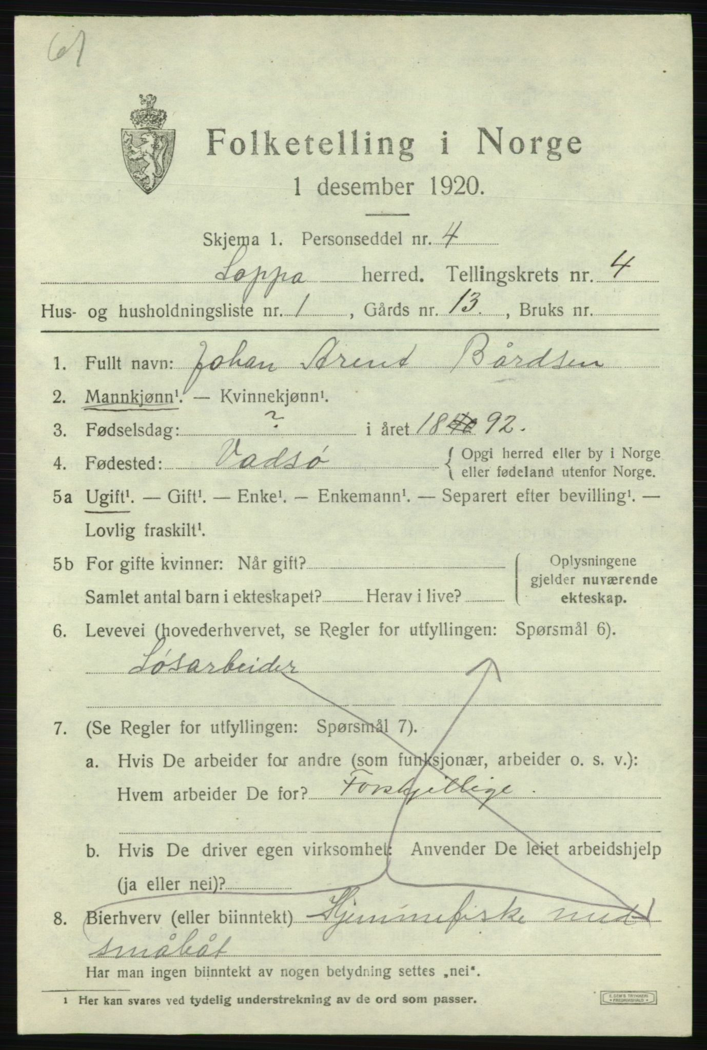 SATØ, 1920 census for Loppa, 1920, p. 1314