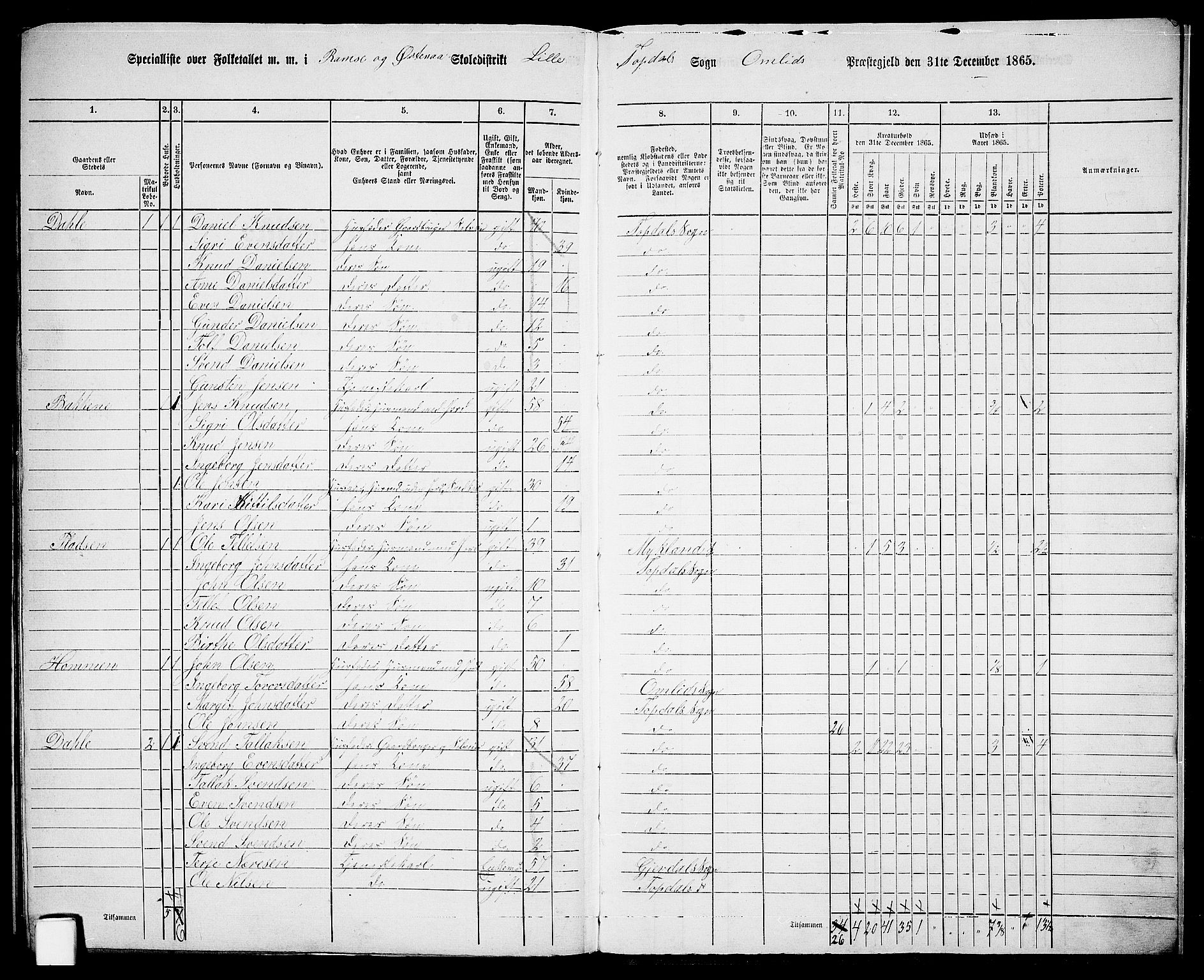 RA, 1865 census for Åmli, 1865, p. 110