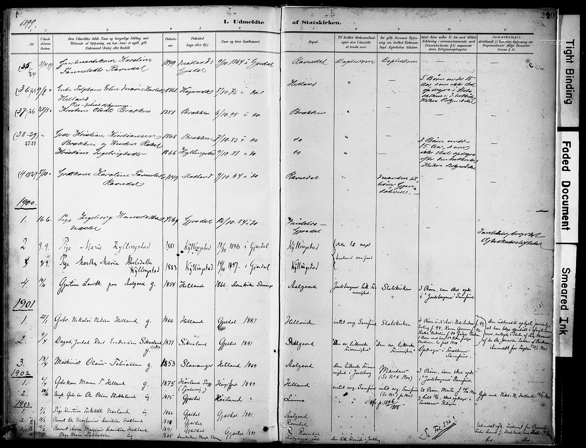 Lye sokneprestkontor, SAST/A-101794/001/30BA/L0012: Parish register (official) no. A 11, 1896-1909, p. 240
